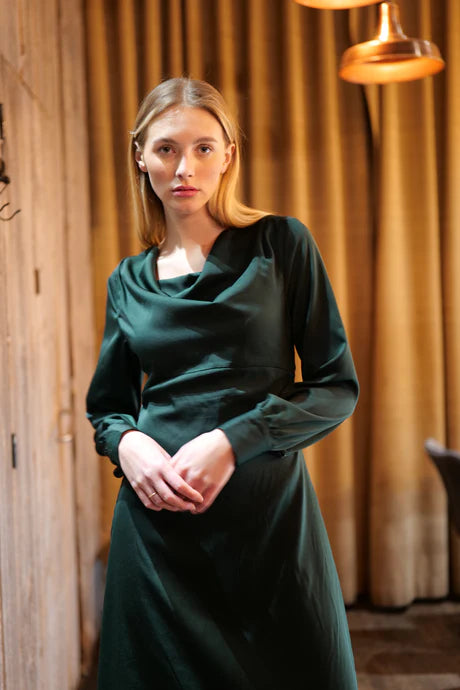 Gigi Satin Dress for Women - Elegant Green Evening Gown for Parties, Weddings & Special Occasions
