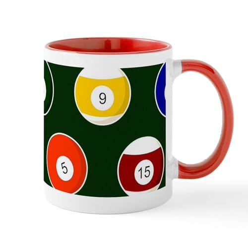 White/Red Inside - Green Pool Ball Billiards Pattern Mugs