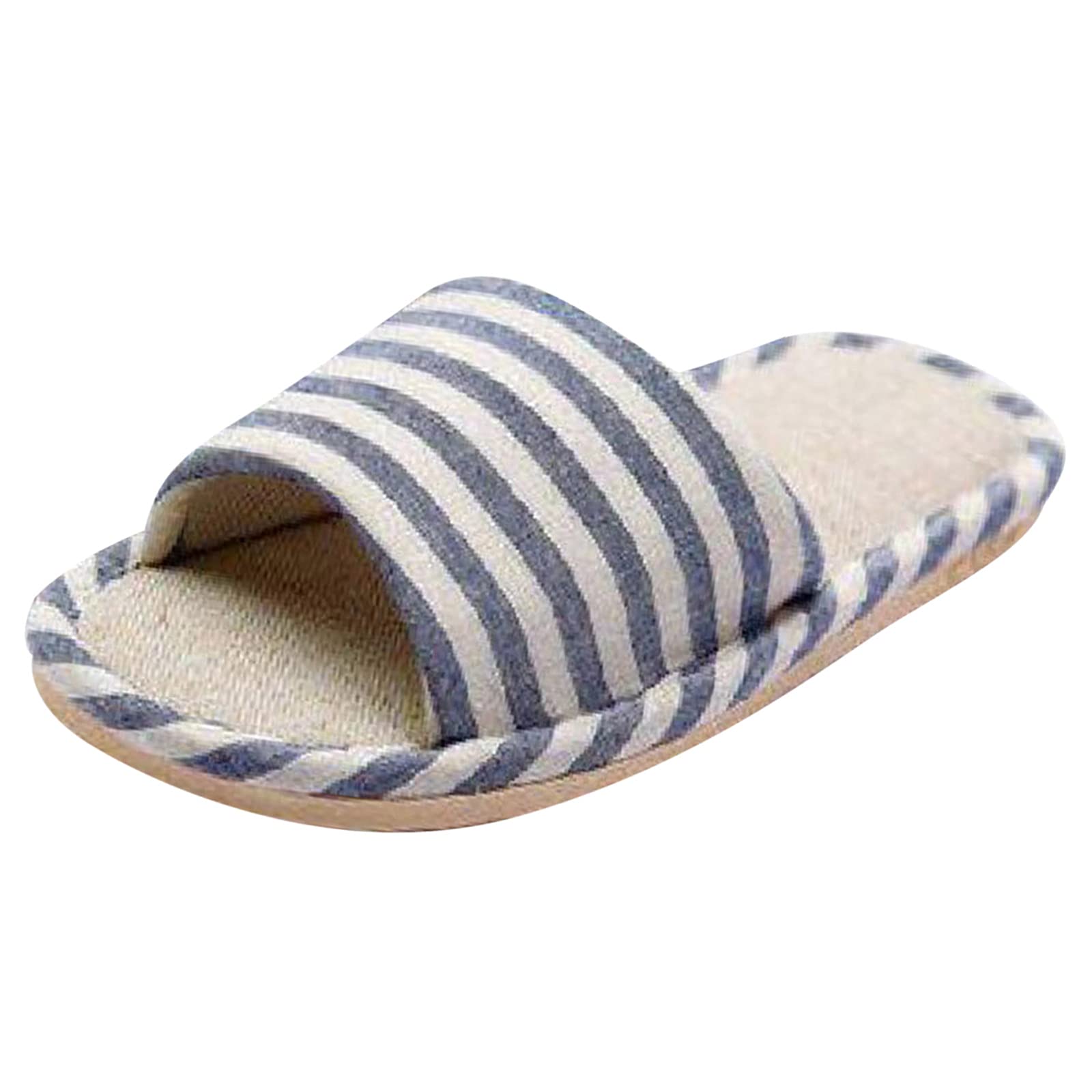 Women's Cotton Linen Slippers - Soft Indoor House Shoes with Stripe Design for Winter Comfort - Cozy Home, Lounge & Spa Footwear for Relaxation