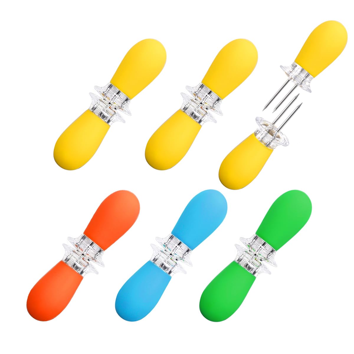 12-Piece Stainless Steel Corn Holders Set - 6 Pairs of Secure Interlocking Corn Cob Forks for Grilling, BBQs, Parties & Camping - Perfect for Summer Cookouts, Picnics & Outdoor Dining (Multicolor)