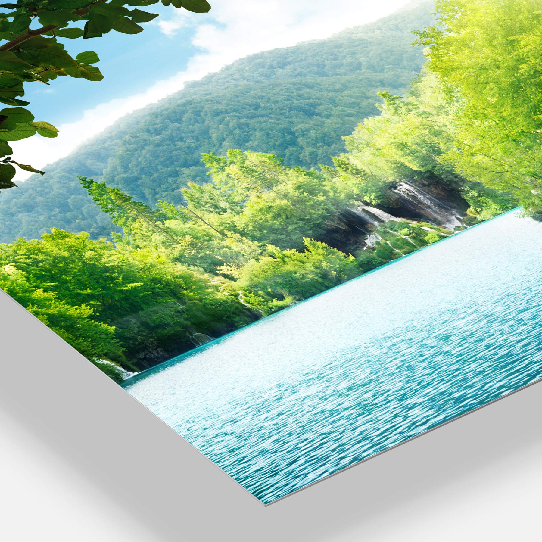 Waterfall in Deep Forest Landscape Photography Metal Wall Art - 4 Panels 48x28 Inches - Nature Themed Home Decor for Living Room, Bedroom & Office - MT6940