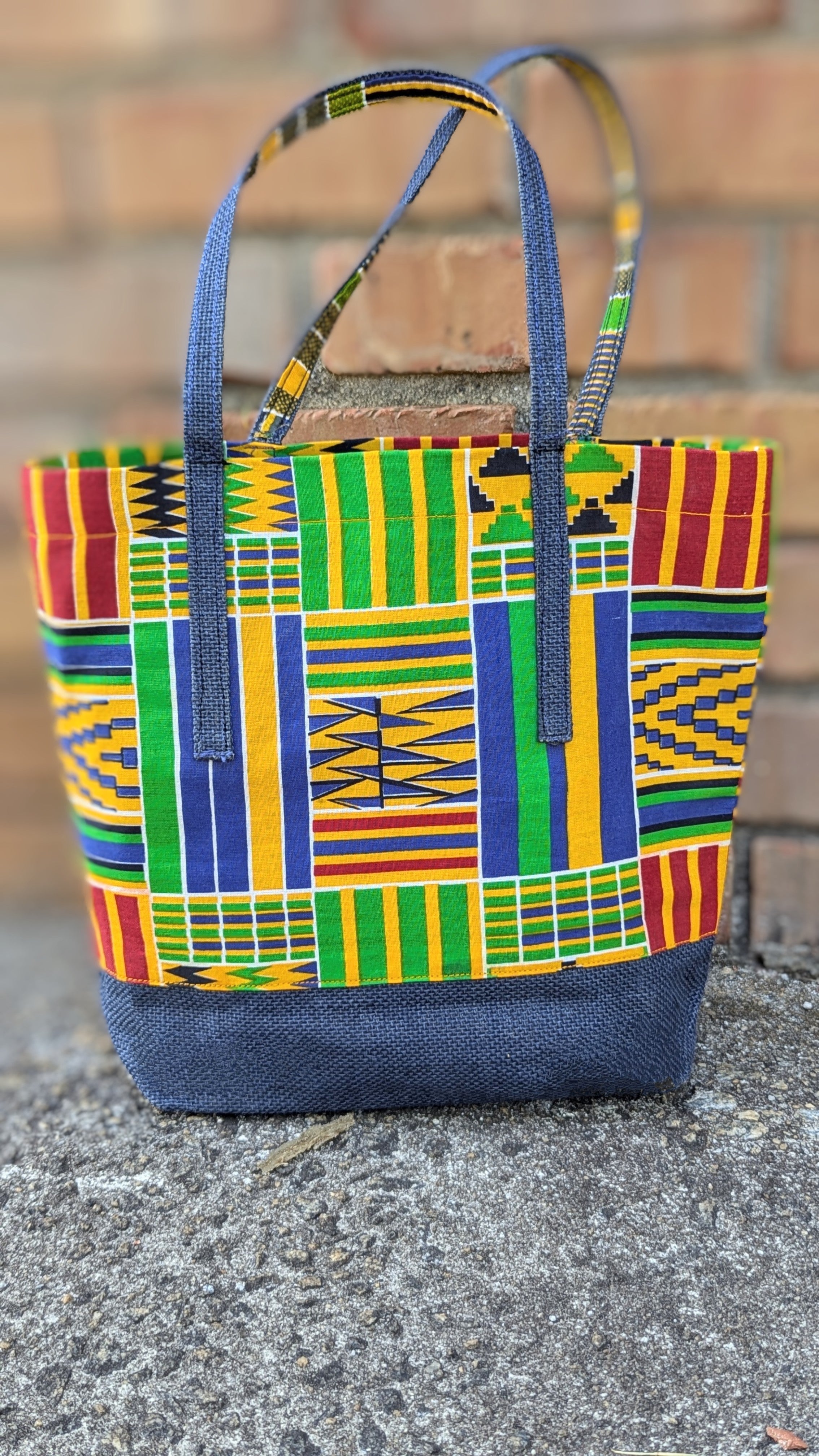 Dupsie's Effia African Kente Print Tote Bag - Handmade Cotton Shoulder Bag for Women, DPPB4075K - Perfect for Shopping, Beach, Work & Cultural Events