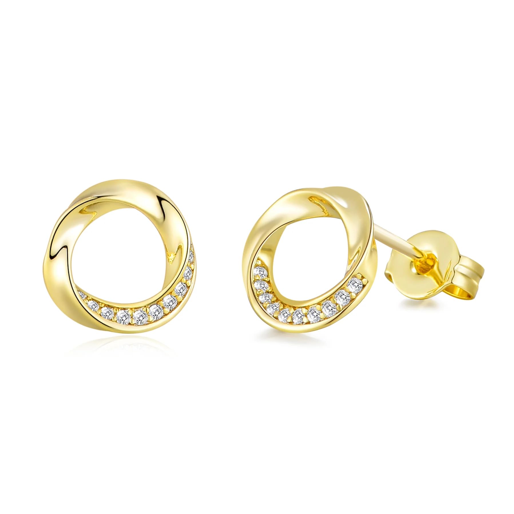 Gold Plated Twist Earrings with Zirconia Crystals for Women - Elegant Party Jewelry