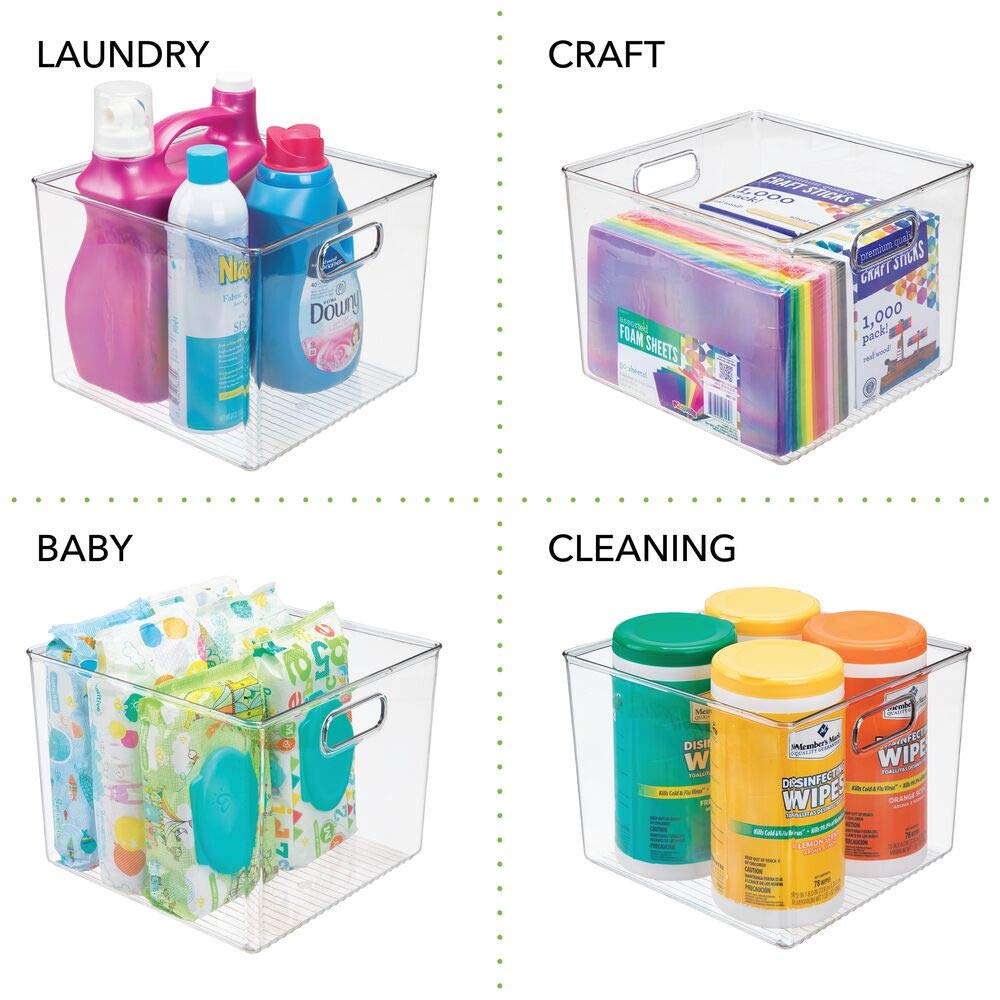 Modern Plastic Storage Bin with Handles - Small Clear Organizer Basket for Closet, Shelf, Cabinet & Cupboard Organization - Home Decor Storage Solution - Perfect for Bedroom, Bathroom & Office Use