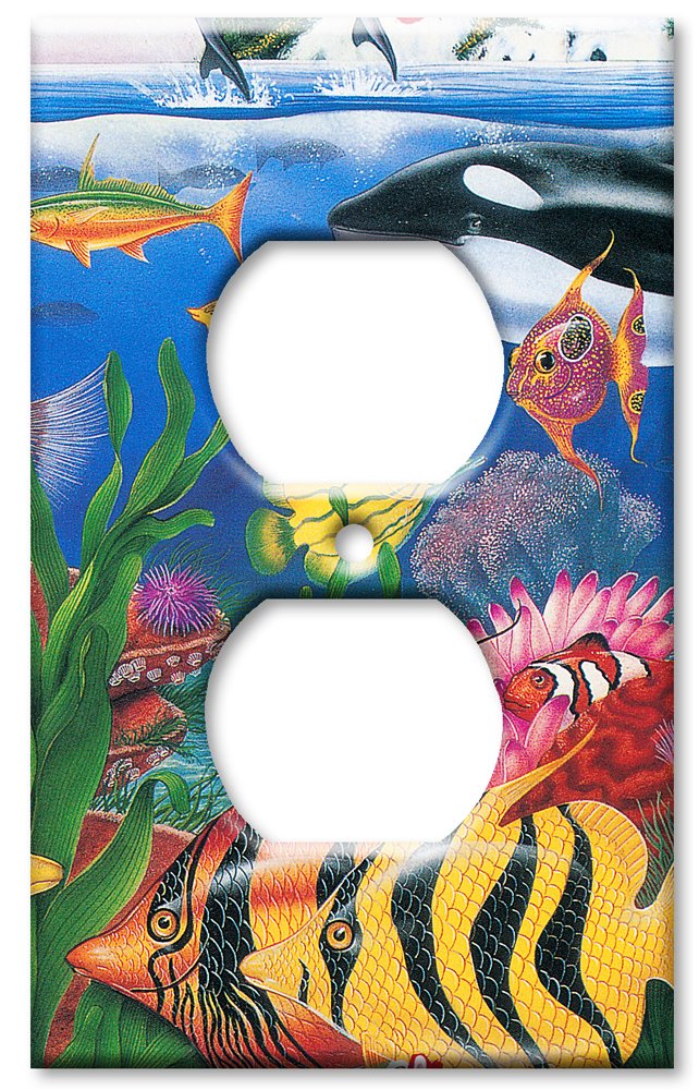 Oversized Decorative Metal Wall Plate - Sea Life Design - Made in USA - Outlet Cover & Switch Plate - Perfect for Beach House Decor, Coastal Theme Rooms & Bathroom Wall Art