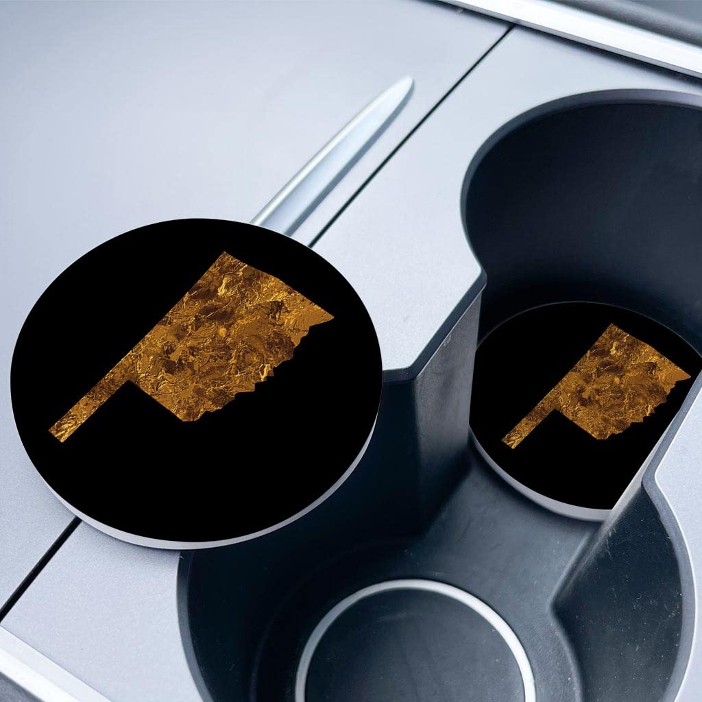Joyride Home Décor Modern Copper Oklahoma 2-Pack Ceramic Car Coasters - 2.65 Inch Round Cup Holder Protectors for Vehicles, Car Accessories to Keep Your Ride Clean & Stylish - Perfect for Road Trips, Commuting & Coffee Lovers