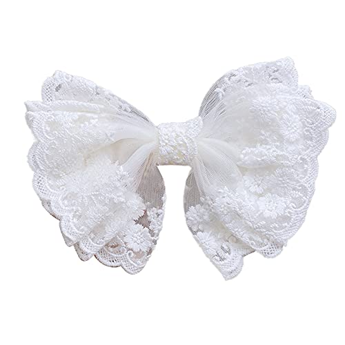 Wharick Elegant Lace Hair Bows for Women - Non-Slip Big Bow Hair Clips, Fashionable Hair Accessories for Dating, Parties & Shopping - Perfect for Girls & Ladies with Long Hair (White) - Ideal for Weddings, Proms & Special Occasions