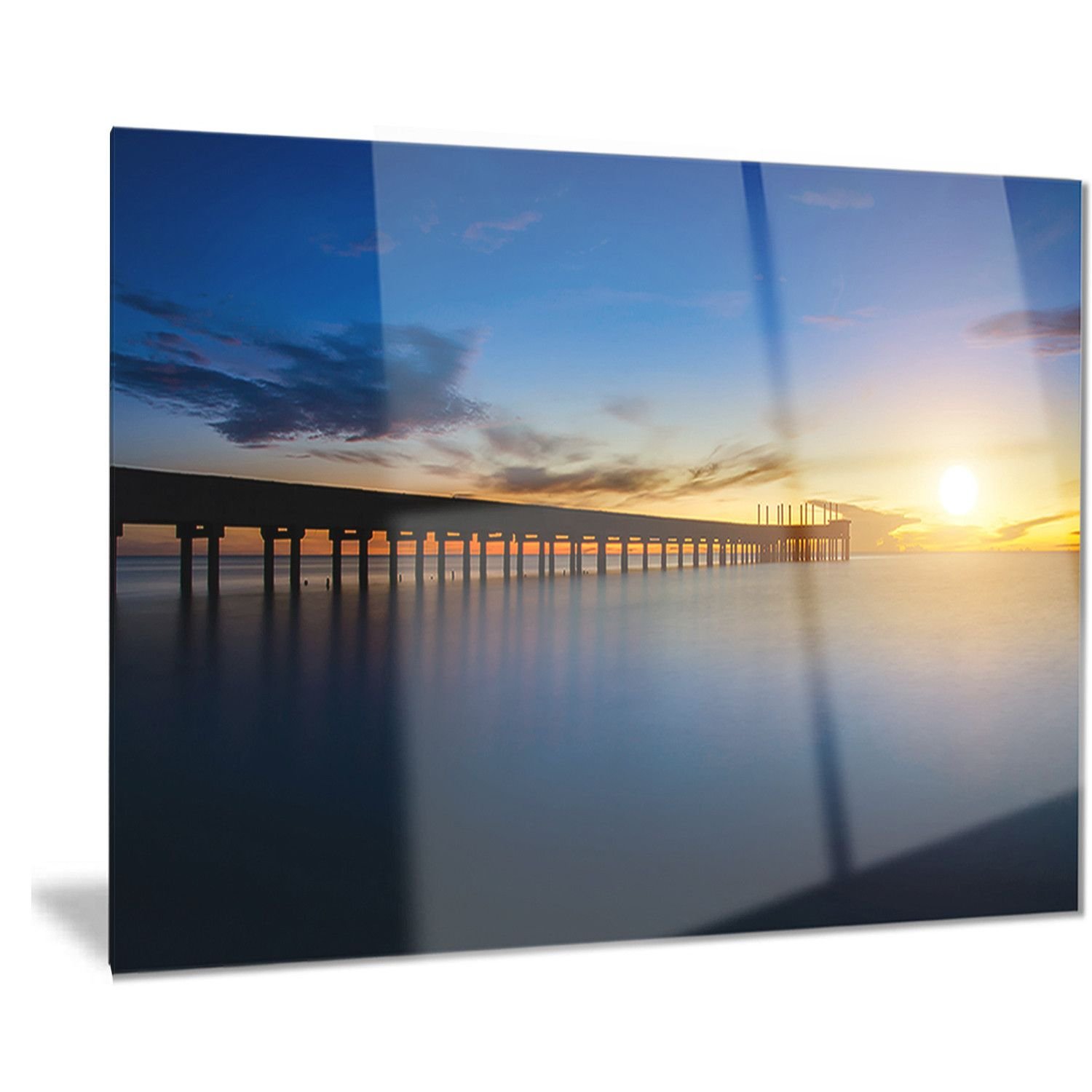 Designart Abandoned Piers in The Sea - Seascape Photo Metal Wall Art Print - 12x28 Inches - Modern Coastal Decor for Living Room, Bedroom & Office