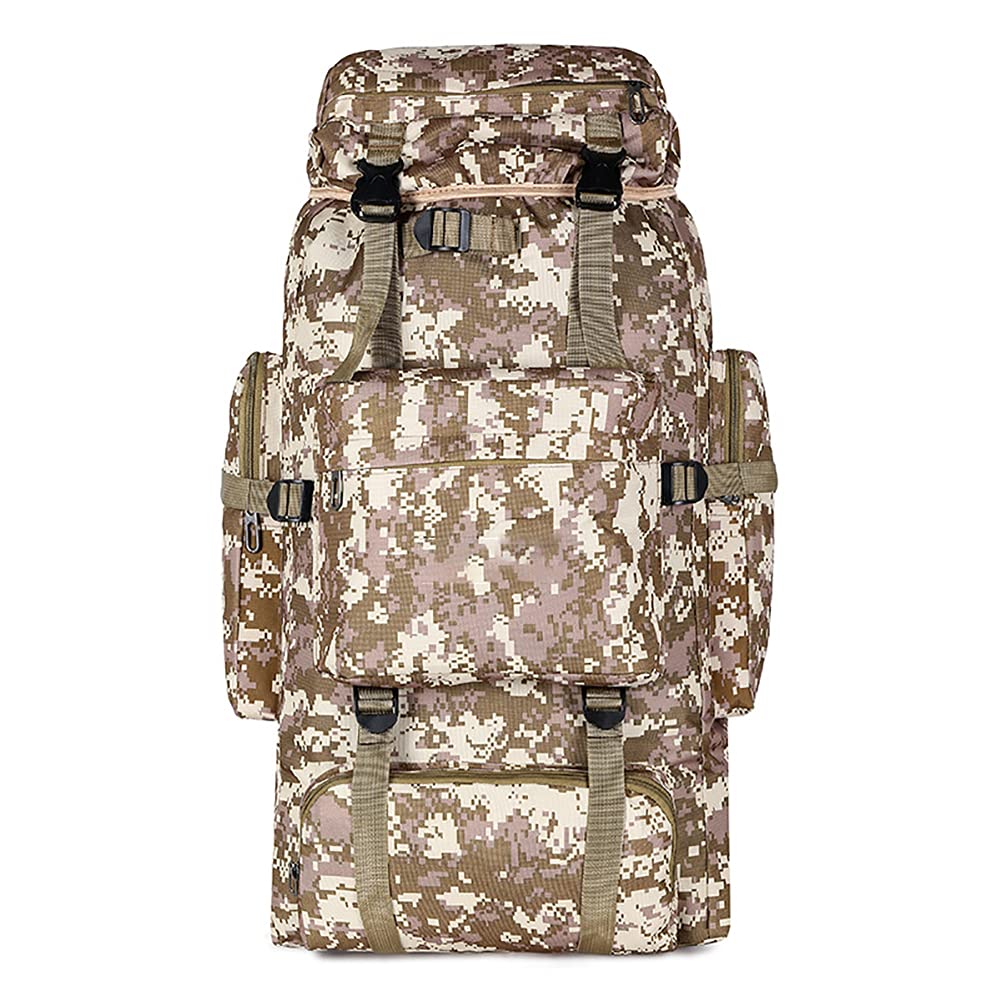 Rozhuhro 70L Large Waterproof Military Tactical Backpack - Lightweight Hiking Camping Trekking Bag for Men - Outdoor Sports, Travel, Hunting & Fishing Gear - Desert Camouflage Design - Perfect for Adventure, Travel & Daily Use