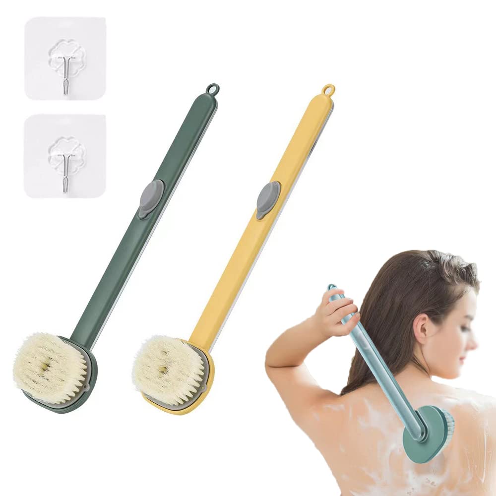 2 Pack Long Handle Bath Massage Brush with Soft Bristles - Back Scrubber & Body Wash Applicator for Deep Cleaning - Shower Brush for Exfoliation & Skin Care (Yellow & Green) - Perfect for Spa Days & Relaxing Bath Time