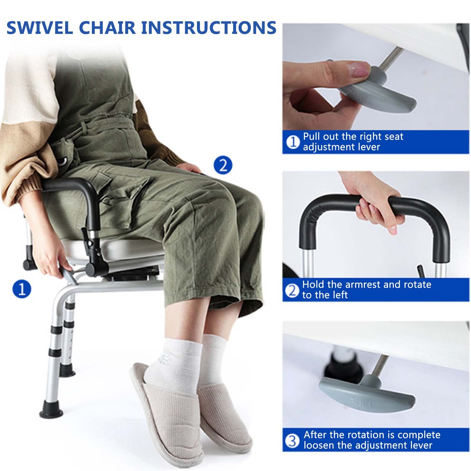 360° Swivel Shower Chair with Adjustable Height & Liftable Armrests - Bath Safety Seat for Elderly & Adults - Non-Slip Bathtub Stool for Seniors Mobility - Ideal for Bathroom Safety, Post-Surgery Recovery & Accessible Showering