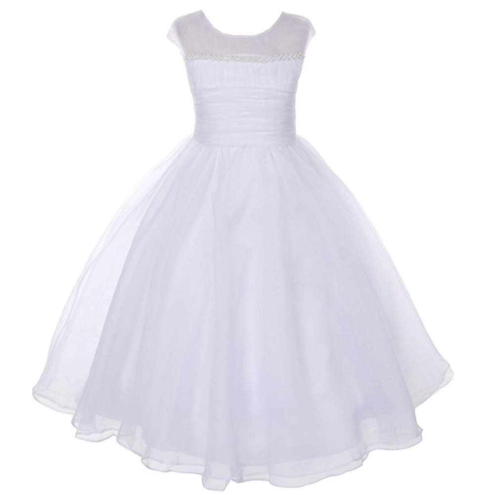 Girl's White Pearl Satin Organza First Communion Dress - Size 4 | Elegant Flower Girl & Baptism Gown for Special Occasions