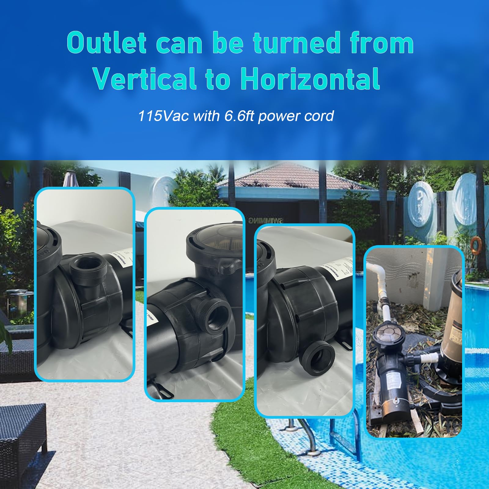 1.5HP DOE-Compliant Swimming Pool Pump with On/Off Switch - Thermal Protected Motor for Above Ground Pools, 115V with Power Cord, 1.25