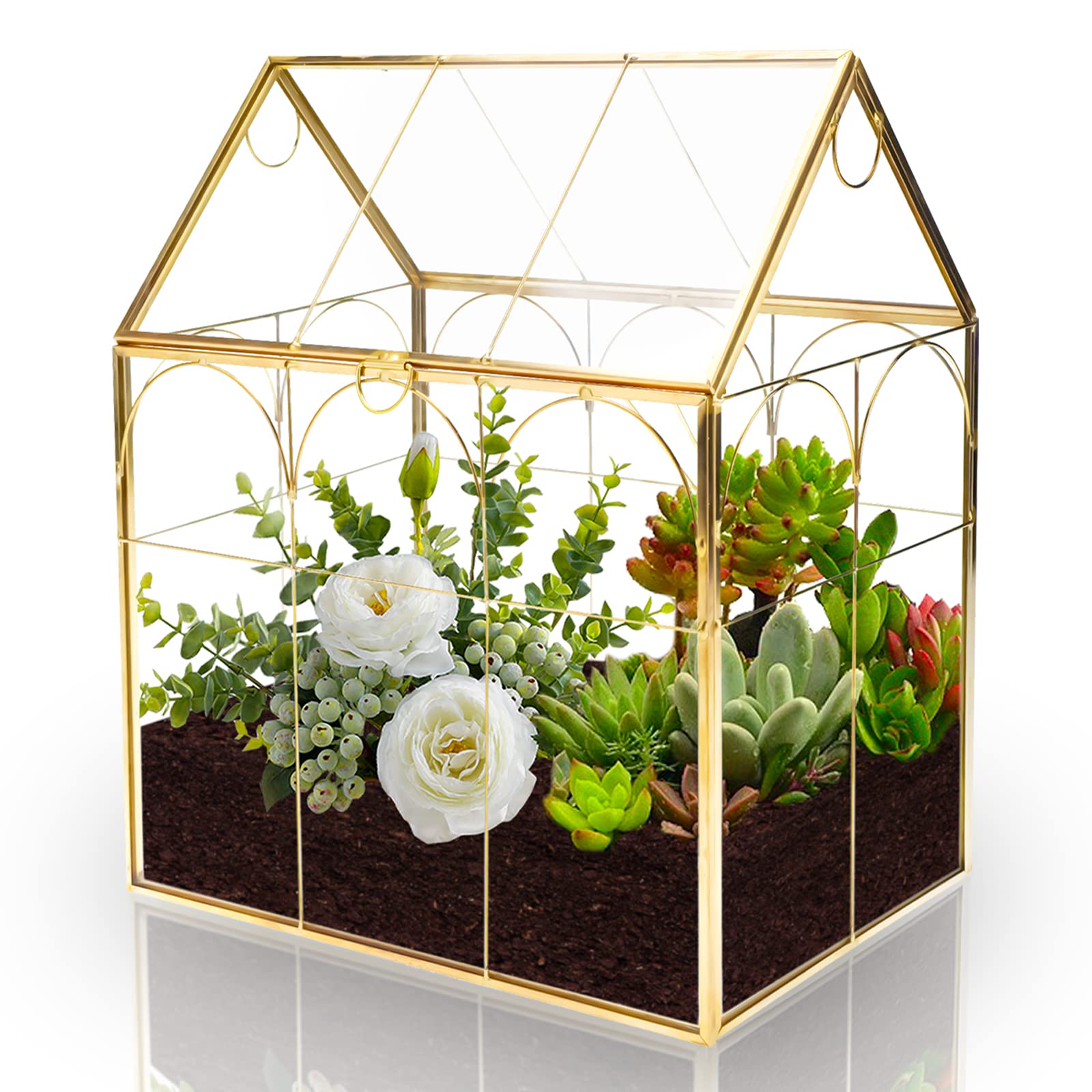 HighFree Geometric Glass Terrarium with Lid - 10.6 x 6.1 x 8.7 Inch Gold Succulent Planter for Cacti, Air Plants & Snails - Modern Tabletop Mini Garden for Home, Office Decor & Gift Ideas