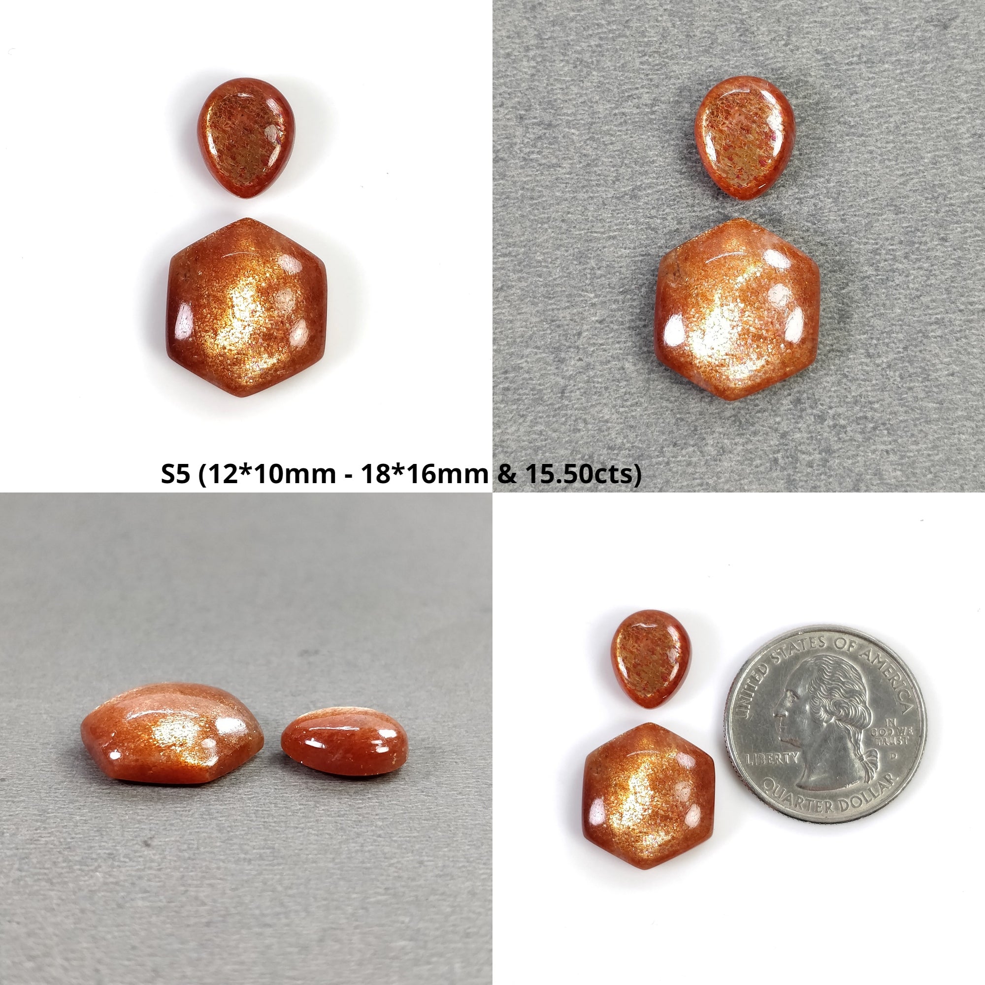 Natural Untreated Chatoyant Orange Sunstone Gemstone Cabochon - 2pcs or 3pcs Oval Shape for Jewelry Making, Healing Crystals & Spiritual Gifts