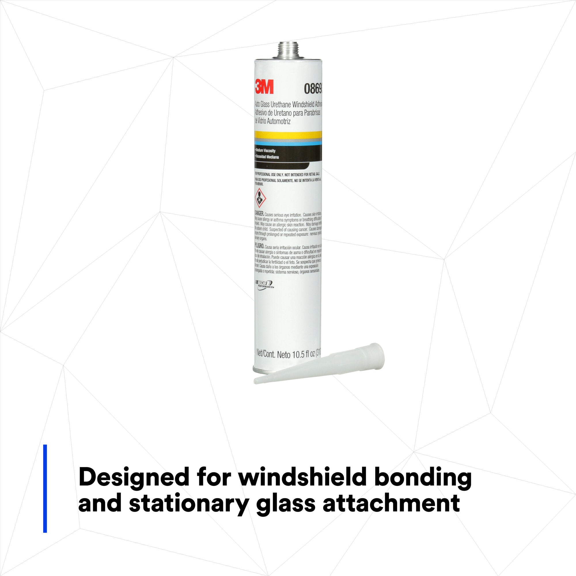3M Auto Glass Urethane Windshield Adhesive 08693 - 10.5 fl oz Cartridge for Professional Windshield Installation & Auto Glass Repair - Perfect for DIY Car Maintenance and Professional Auto Body Shops