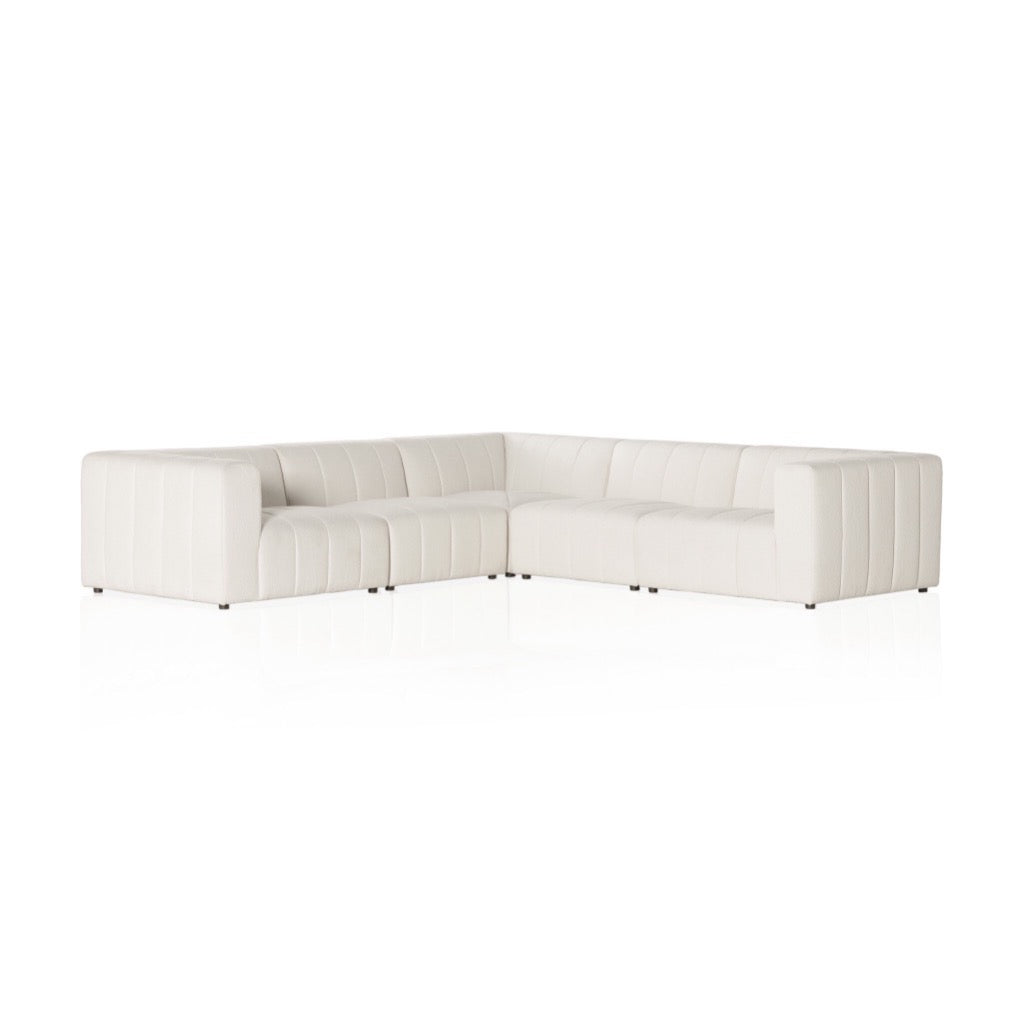 Langham Channeled 5-Piece Sectional Sofa Set - Modern L-Shaped Couch with Reversible Chaise, Soft Fayette Cloud Fabric - Perfect for Living Room, Family Room & Home Theater Seating