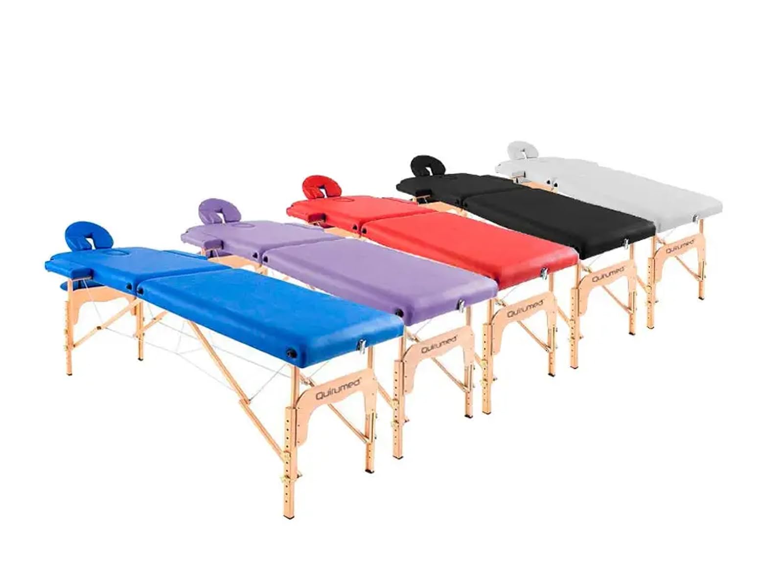 QUIRUMED Professional Wooden Folding Massage Table - Black, 186x66cm, Adjustable Height with Articulated Head - Leatherette Surface for Physical Therapy & Spa Treatments - Portable for Home & Professional Use