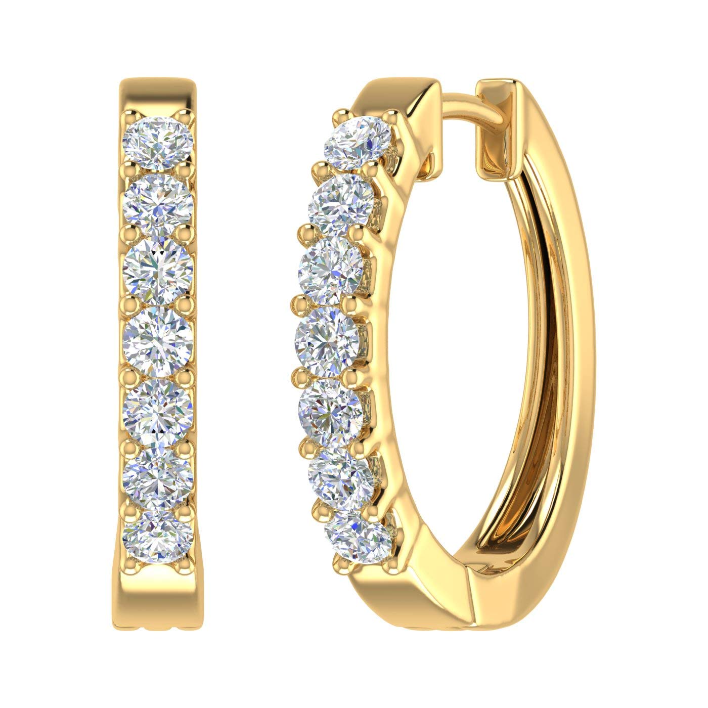 14K Gold Diamond Hoop Earrings - 3/4 Carat Total Weight - I1-I2 Clarity - Dainty Everyday Hoops for Women - Perfect for Work, Date Night & Special Occasions