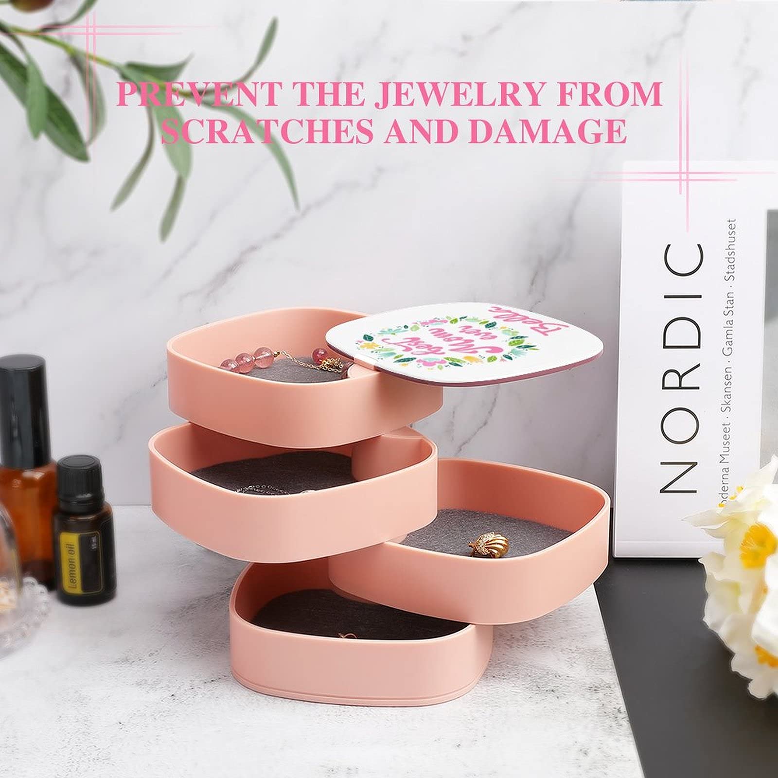 Personalized 4-Layer Rotating Jewelry Organizer Box with Name Engraving - Custom Jewelry Storage Case for Earrings, Necklaces, Bracelets & Rings - Perfect Gift for Mom, Birthday, Anniversary & Home Decor