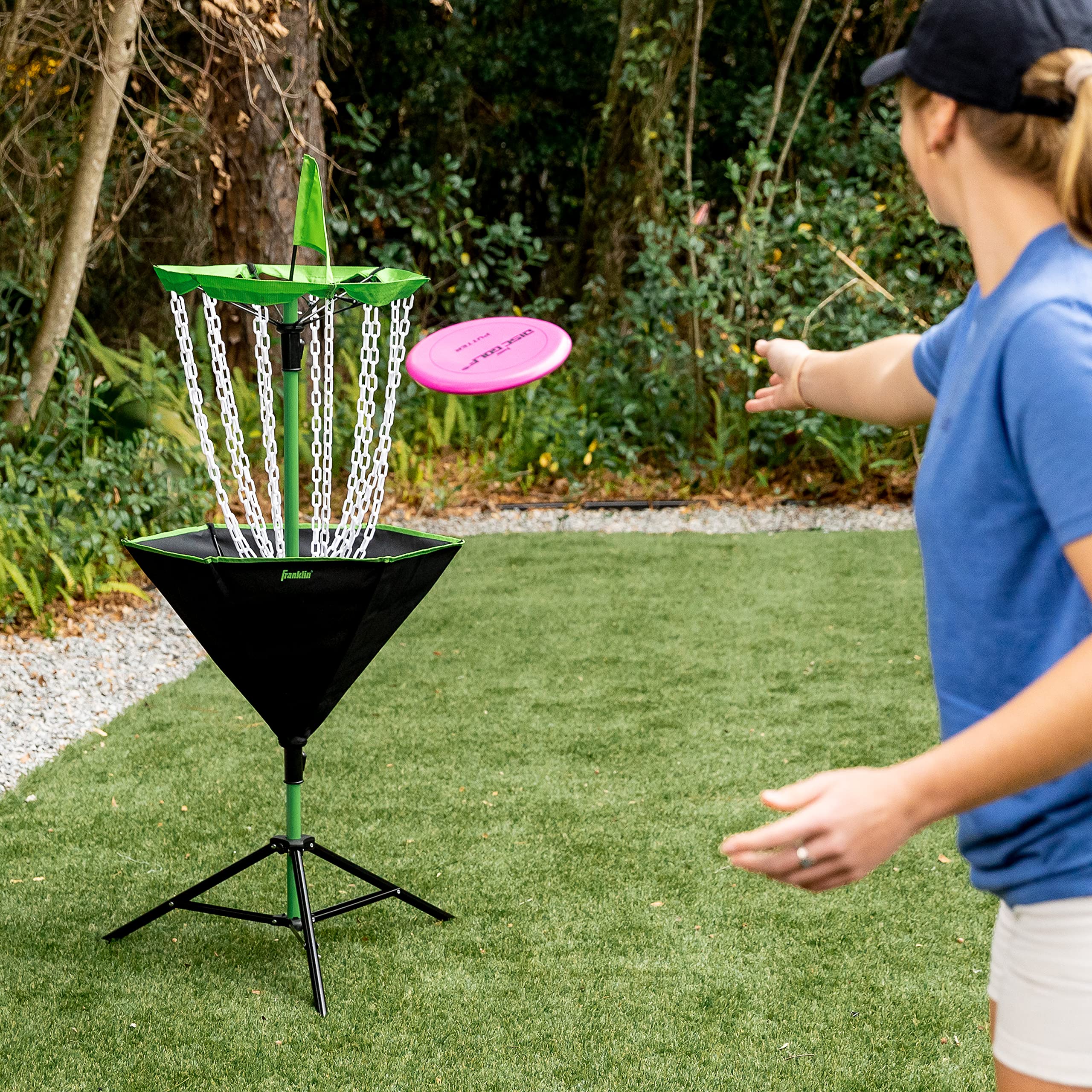 Franklin Sports Portable Disc Golf Basket with Chains - Professional Disc Golf Target for Practice & Course Setup - Perfect for Backyard, Park, and Outdoor Training