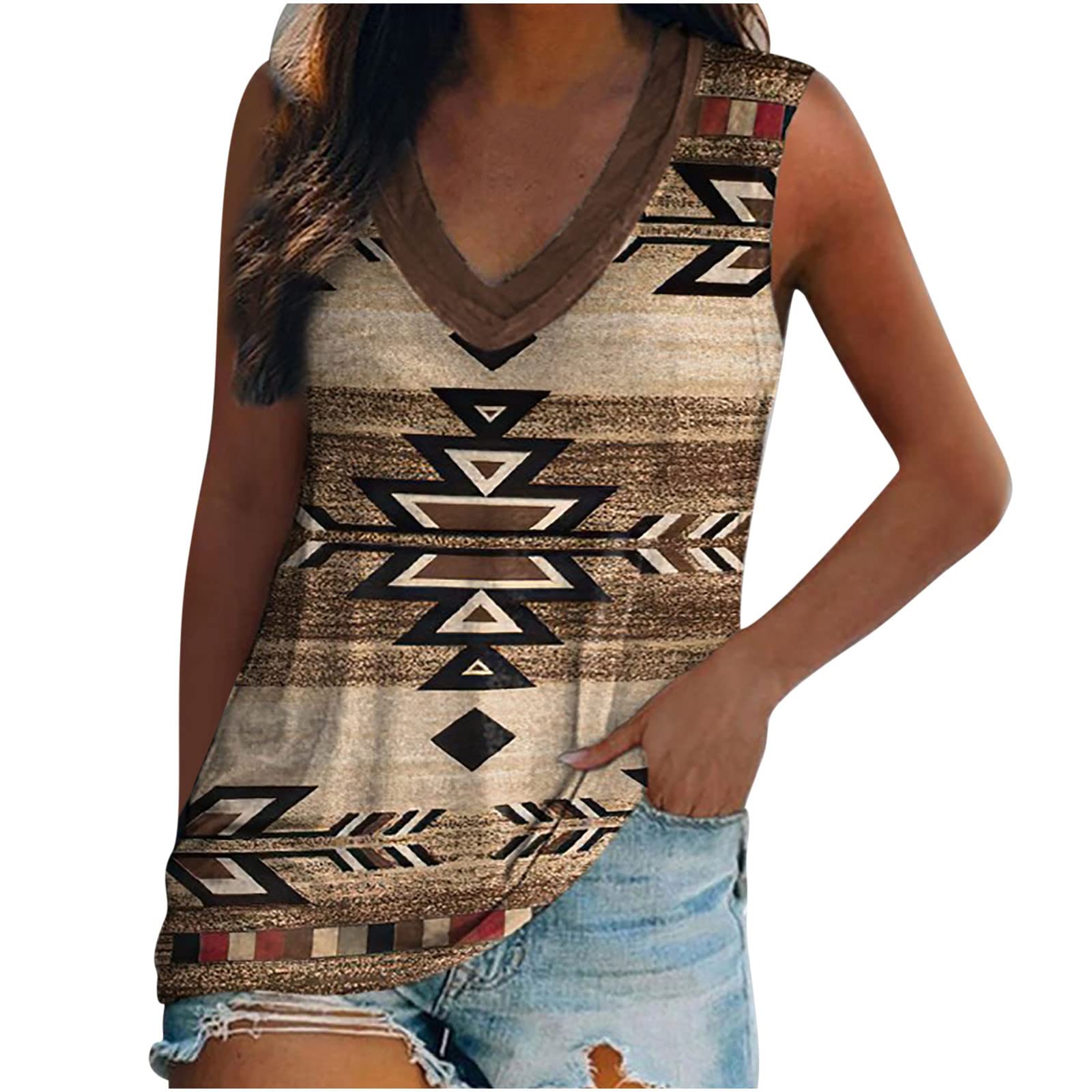 Women's V-Neck Summer Tops - Oversized Sleeveless Tank T-Shirts, Plus Size Loose Fit Tees for Casual Wear, Beach Outfits & Summer Fashion