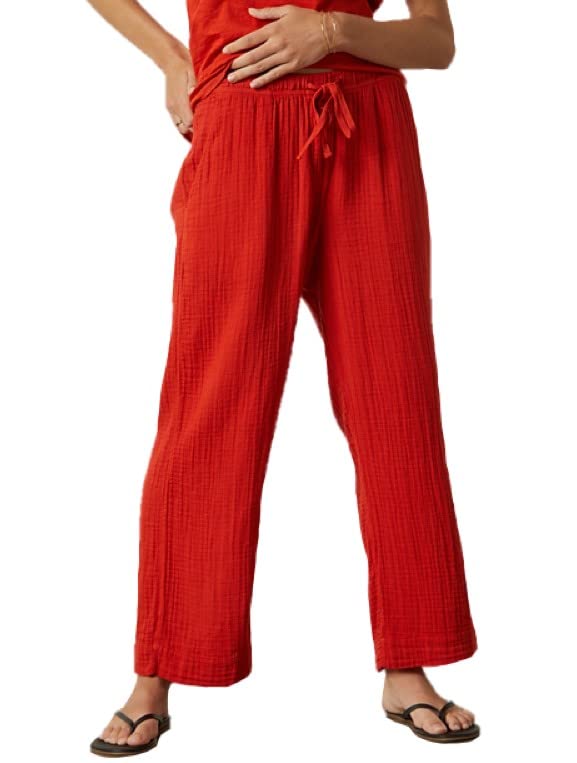 VELVET BY GRAHAM & SPENCER Women's Franny Cotton Gauze Lounge Pants - Soft Breathable Casual Pajama Pants for Women, Cherry Red, Size Large - Perfect for Home, Yoga & Relaxation