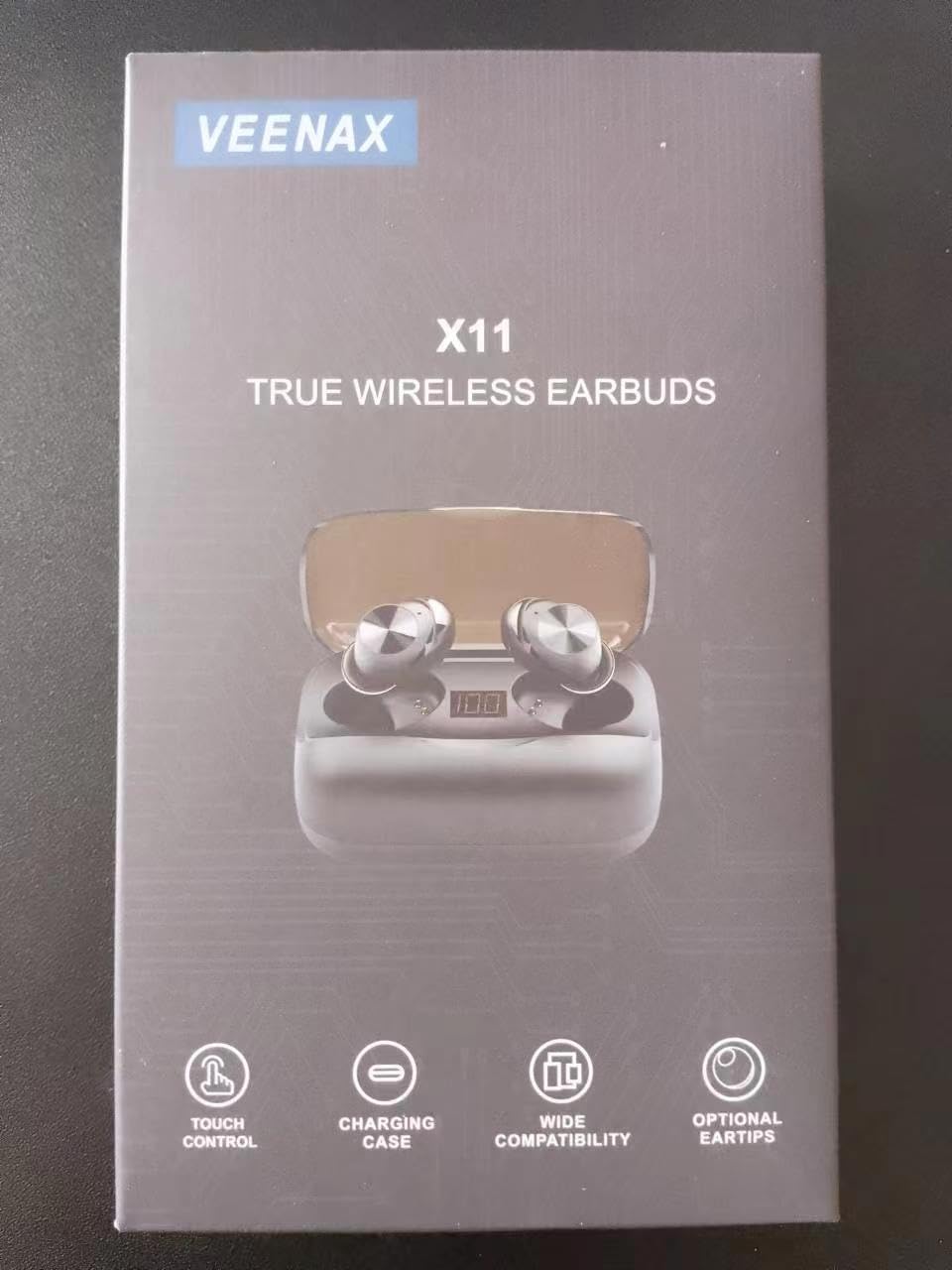 VEENAX X11 True Wireless Earbuds Bluetooth 5.0 Headphones with Touch Control, IPX5 Waterproof Sport Earphones, Built-in Mic & Deep Bass Stereo Sound, 150H Playtime USB-C Charging - Perfect for Running, Gym Workouts & Commuting (Black)
