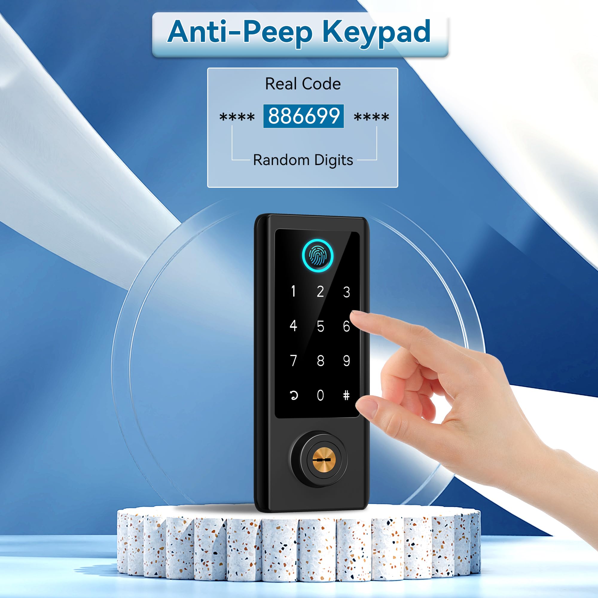 BEBASIA Smart Fingerprint Door Lock with Keyless Entry - Bluetooth Electronic Keypad Deadbolt & Handle Set for Front Door Security - Perfect for Homes, Apartments & Vacation Rentals (Black)