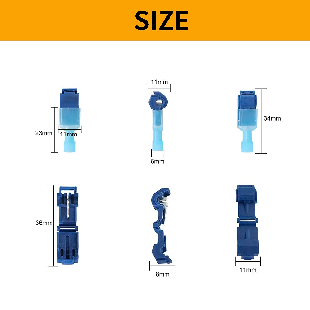 Vrupin 280 PCS T Tap Wire Connectors - Blue 18-14AWG Waterproof Automotive Wire Terminals, Self-Stripping Quick Disconnect T Splice Connectors Kit for Car Audio, LED Lights & Electrical Wiring