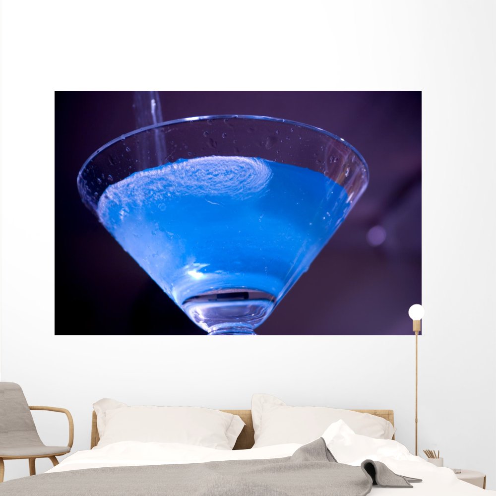 Blue Electric Martini Peel and Stick Wall Mural - 72x48 Inches - Self-Adhesive Graphic Art for Home Bar & Lounge Decor - WM75437