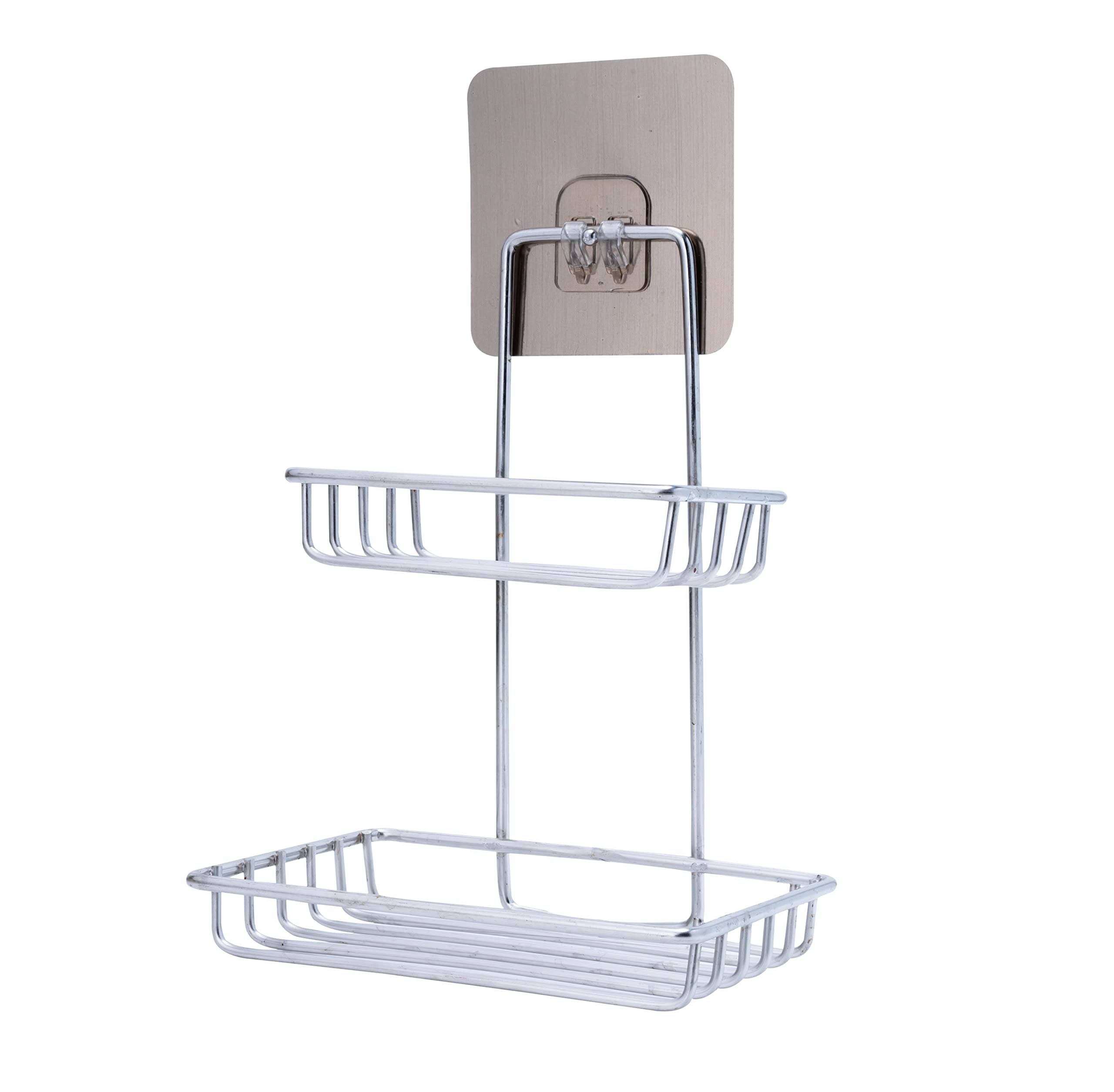 Stainless Steel Wall Mounted Double Layer Soap Dish Holder - Self Adhesive Soap Storage Rack for Kitchen & Bathroom - Silver - Perfect for Shower, Sink, and Countertop Organization