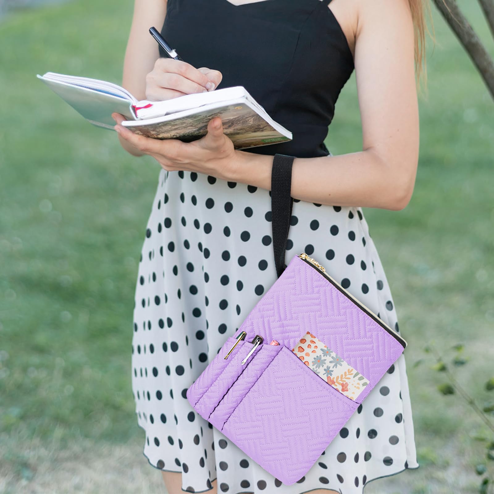 11x9 Inch Zippered Book Sleeve - Padded Protective Cover for Paperbacks, Kindle & iPad - Washable Quilted Book Pouch with Storage Pockets - Perfect Gift for Book Lovers (Reading, Travel, School, Office)