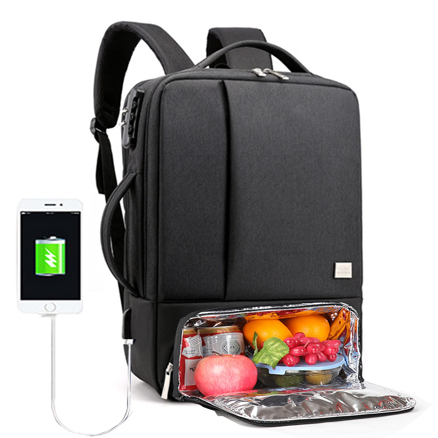 Lumcrissy 15.6 Inch Insulated Laptop Backpack - Waterproof Work & Travel Backpack with Lunch Compartment for Men & Women (Black) - Perfect for Office, School, Commuting and Business Trips