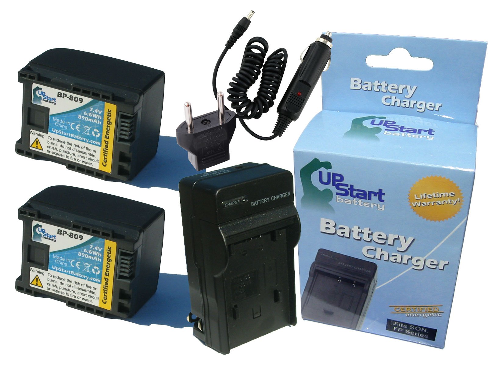 2 Pack Replacement Battery & Charger for Canon VIXIA HFM40 BP-809 - 890mAh 7.4V Lithium-Ion with Car & EU Adapters - Compatible with Canon Digital Camcorders - Perfect for Travel, Vlogging & Extended Shooting Sessions
