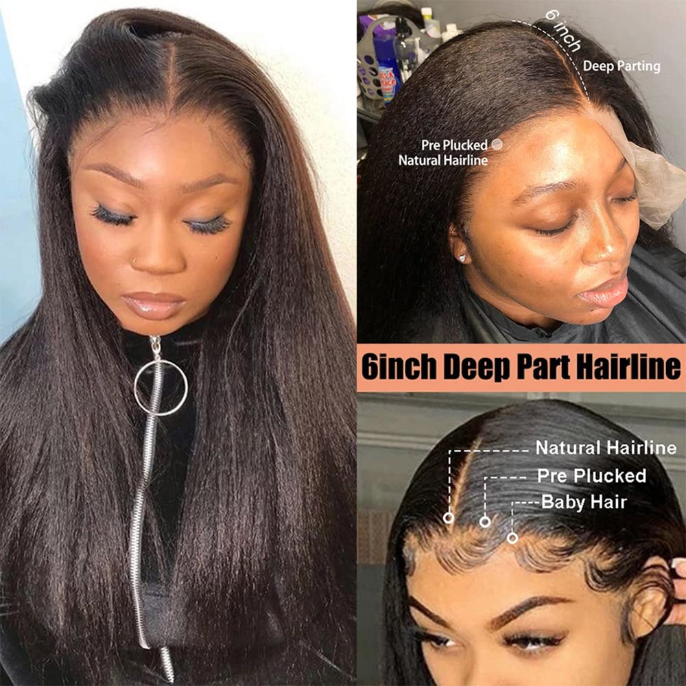 13x6 Kinky Straight Human Hair Wig for Women - 180% Density HD Transparent Lace Front Wig with Pre Plucked Baby Hair & Natural Hairline | Brazilian Virgin Human Hair | 22 Inch | Perfect for Daily Wear, Cosplay & Special Occasions
