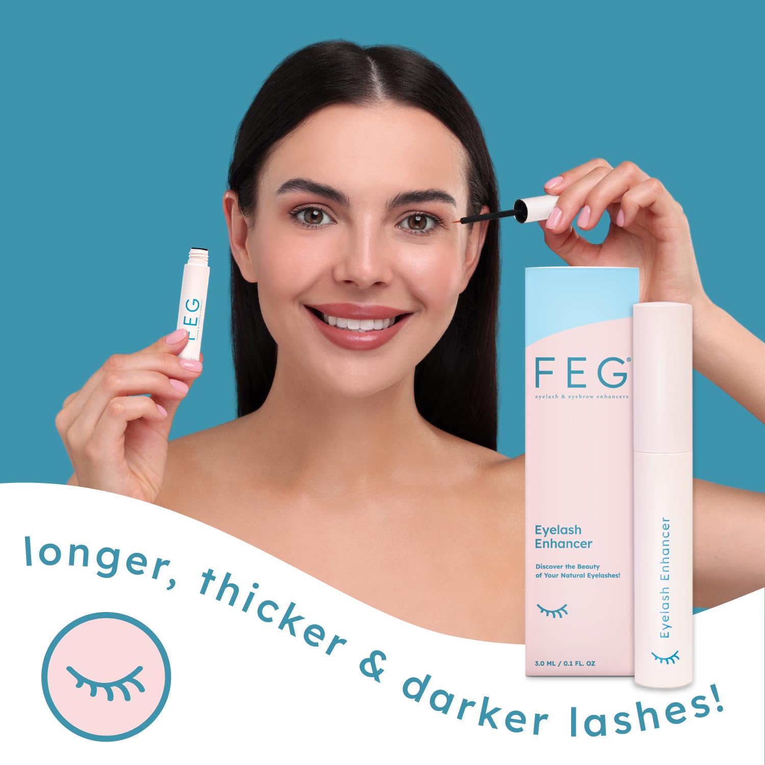 FEG Eyelash Growth Serum for Longer, Thicker & Darker Lashes & Brows | Natural Lash Enhancer with Rapid Results | Perfect for Daily Use, Special Occasions & Makeup Routines