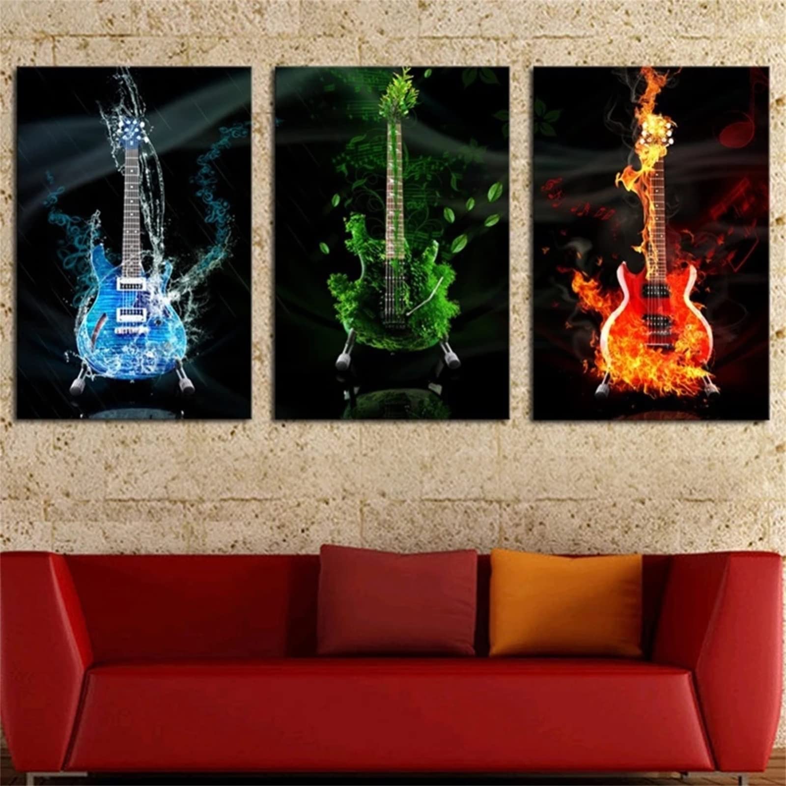 3-Piece Diamond Painting Kits for Adults - Water, Fire, Wood & Guitar Theme DIY Art Kits with Round Drills (50x65cm) | Perfect for Home Wall Decor, Stress Relief & Creative Gift Giving
