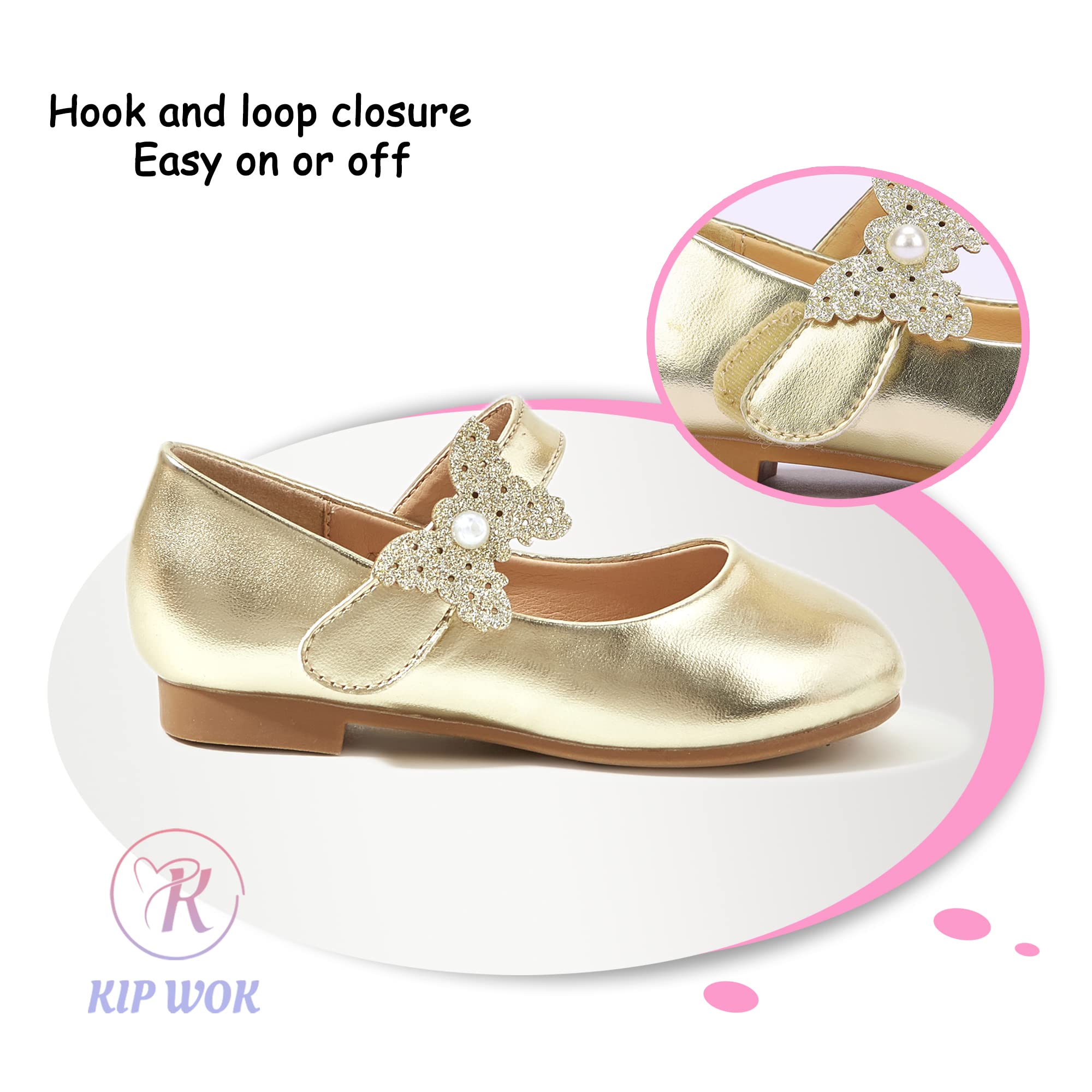 **K KIP WOK Toddler Girls Mary Jane Shoes with Glitter & Floral Design - Comfortable Ballet Flats for Weddings, Parties & Special Occasions**