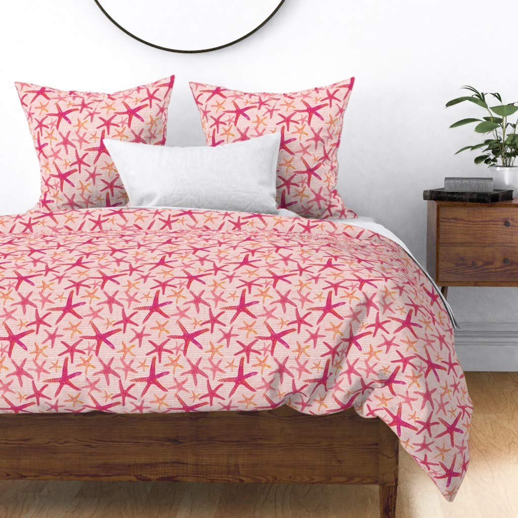 Custom Sea Star Starfish Beach Nautical Ocean Fish Print Cotton Sateen Duvet Cover - Full/Queen Size | Spoonflower Premium Bedding for Coastal & Beach House Decor