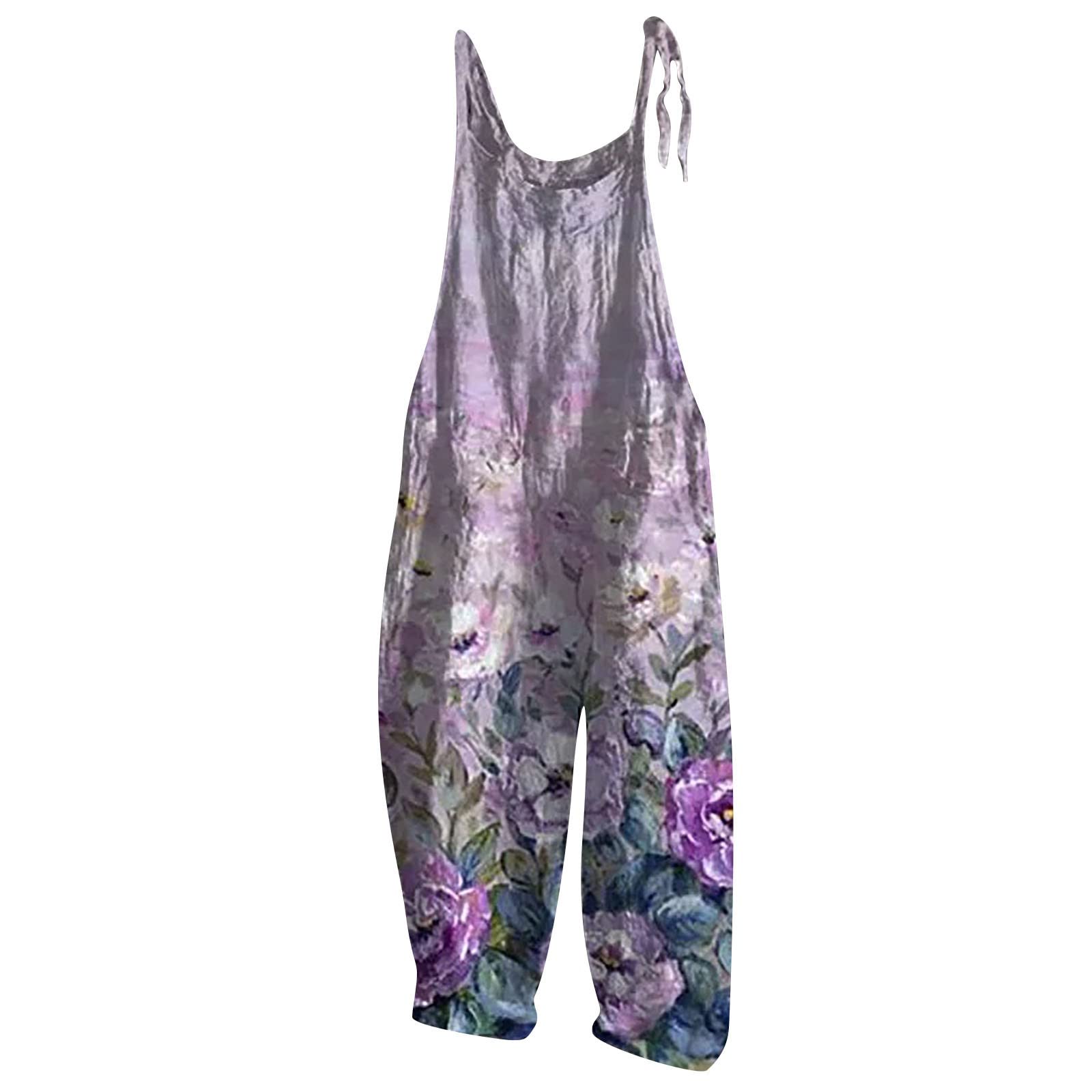 Women's Plus Size Boho Printed Jumpsuit - Vintage Spaghetti Straps Overalls with Wide Leg Pants | Casual Summer Outfit, Beach Wear & Festival Fashion