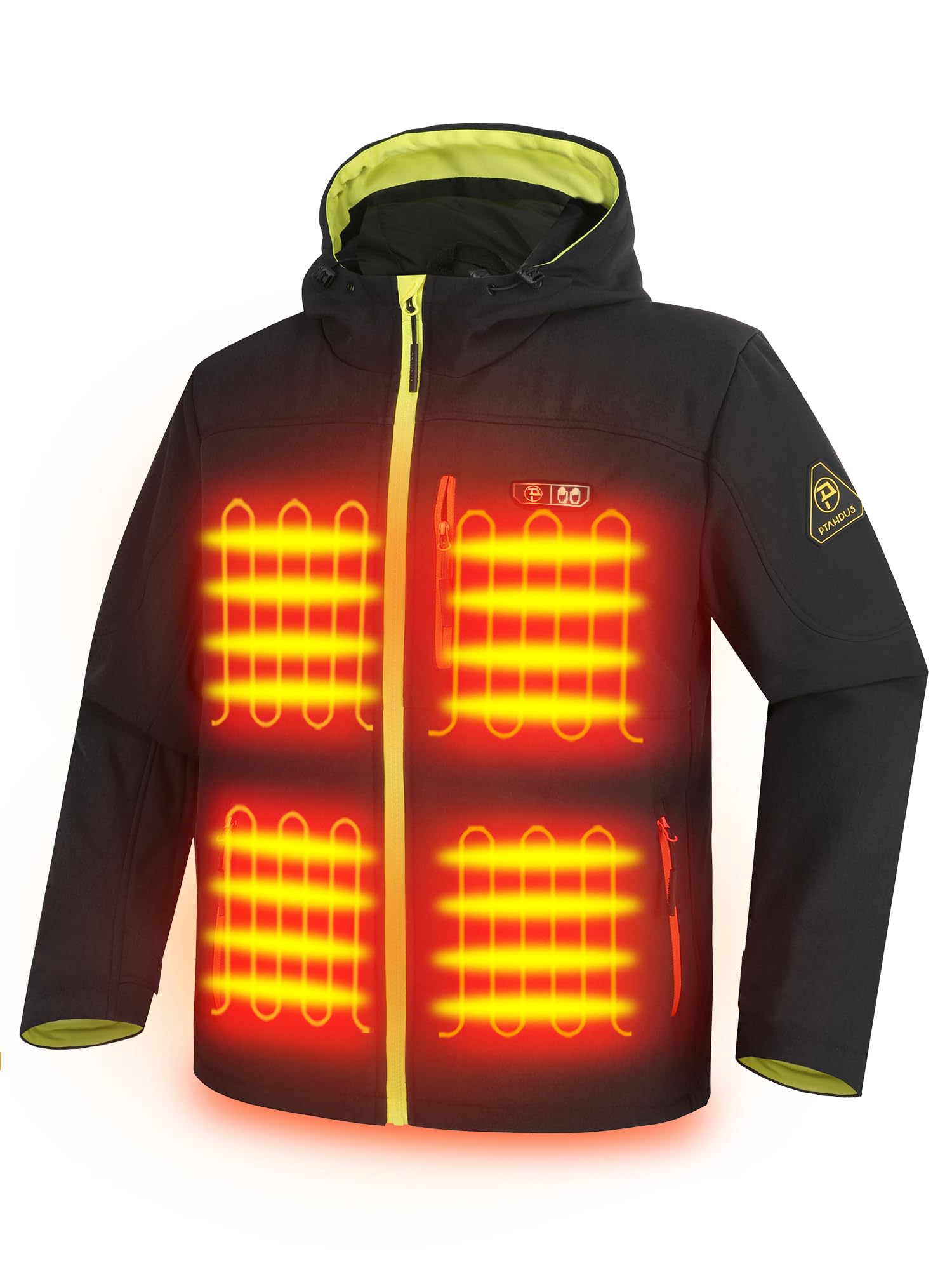 PTAHDUS Men's Heated Jacket with 5 Adjustable Heat Zones & Battery Pack - Winter Warm Jacket with Hand Warmer Pockets for Outdoor Activities, Camping & Hiking