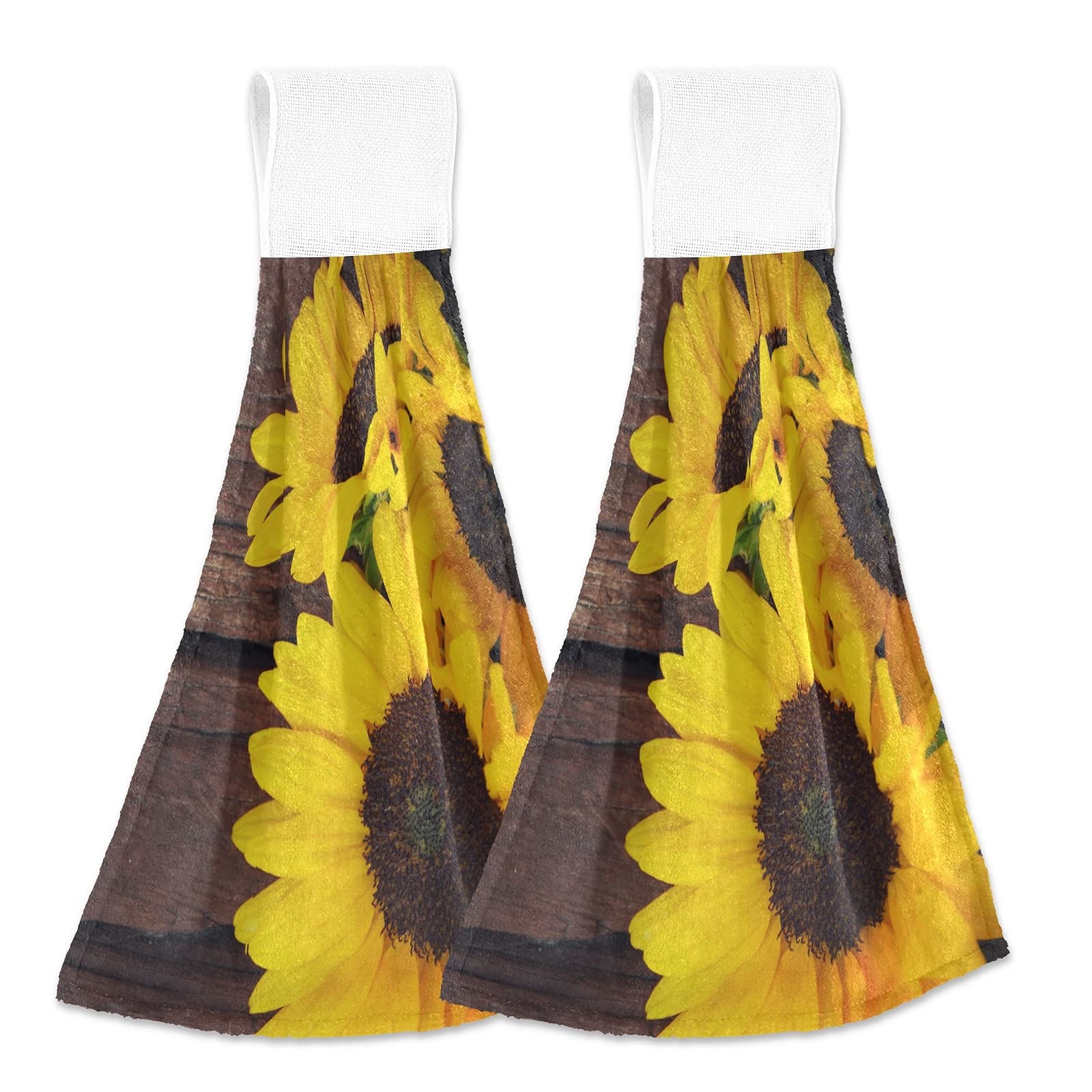 Vintage Sunflower Hand Towels Set of 2 - Absorbent Wooden Board Kitchen Towels with Hanging Loop - Retro Farmhouse Decor for Bathroom, Kitchen & Home - Perfect for Autumn Decor and Housewarming Gifts