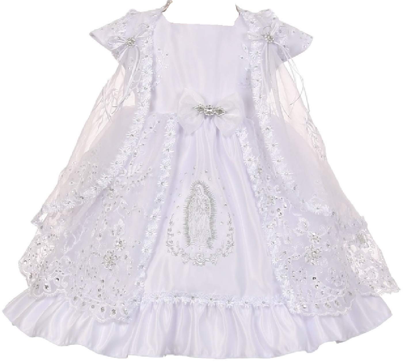 BluNight Collection Baby Girls Christening Dress with Virgin Mary Embroidery - Baptism Cape Bonnet Outfit for Newborns & Infants - Perfect for Christening Ceremonies, Baptisms & Special Occasions