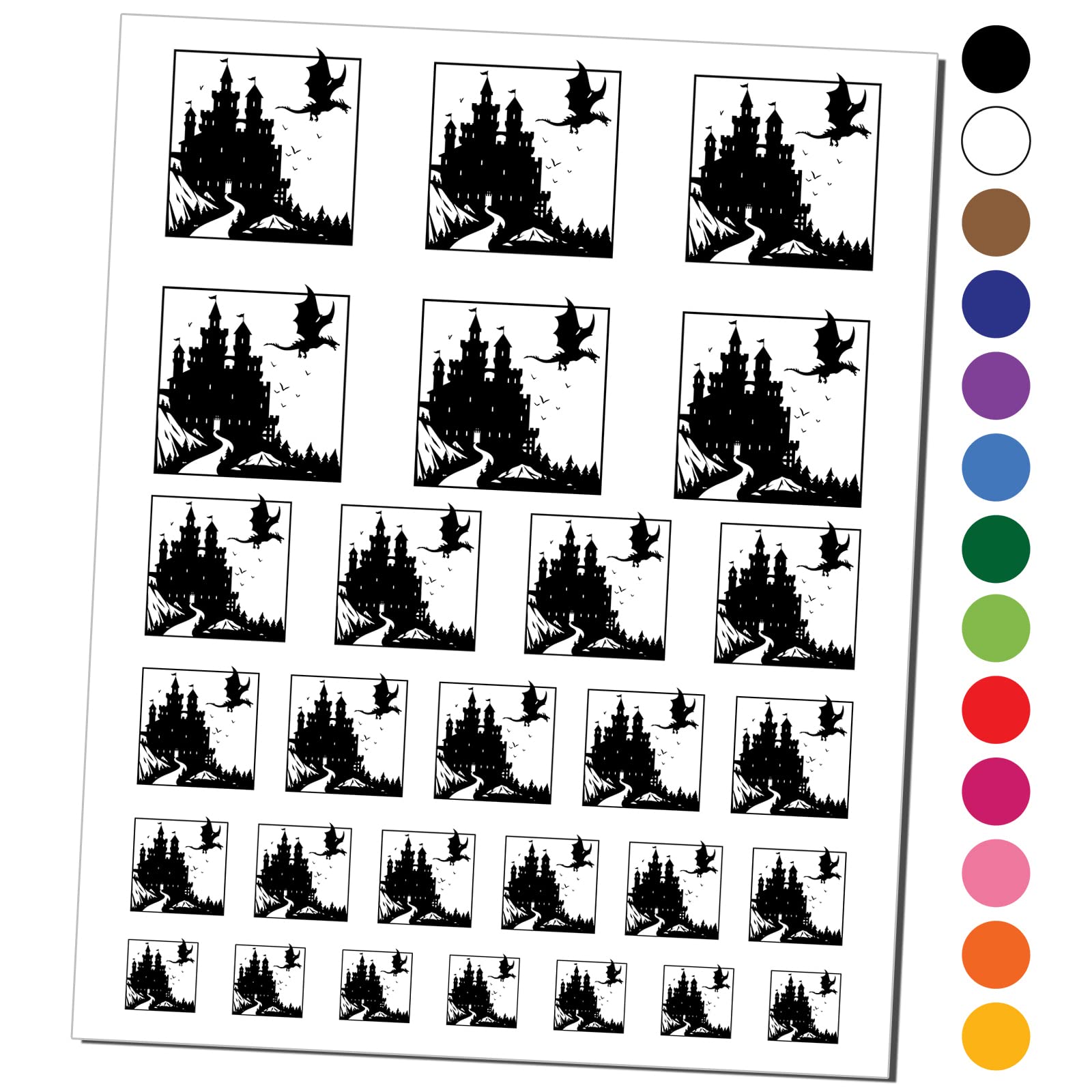 Dragon Flying Over Medieval Castle Temporary Tattoo - Waterproof Fake Body Art Set (Black, 1 Sheet) | Perfect for Cosplay, Halloween Costumes & Fantasy Themed Parties