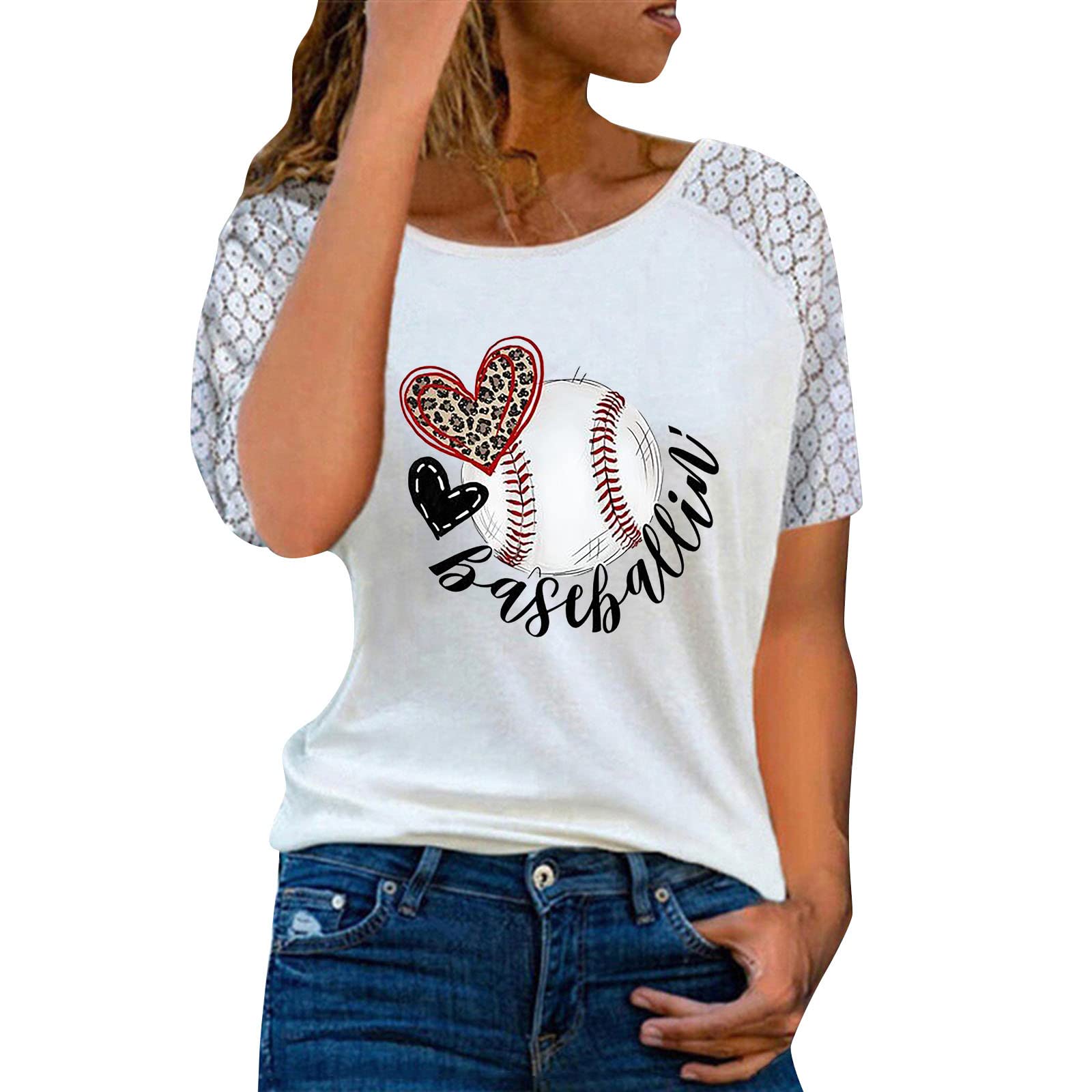 Topgrowth Women's Short Sleeve T-Shirt - Floral Print Lace Blouse, O-Neck Casual & Dressy Tops for Teens | Perfect for Summer Outfits, Date Nights & Office Wear