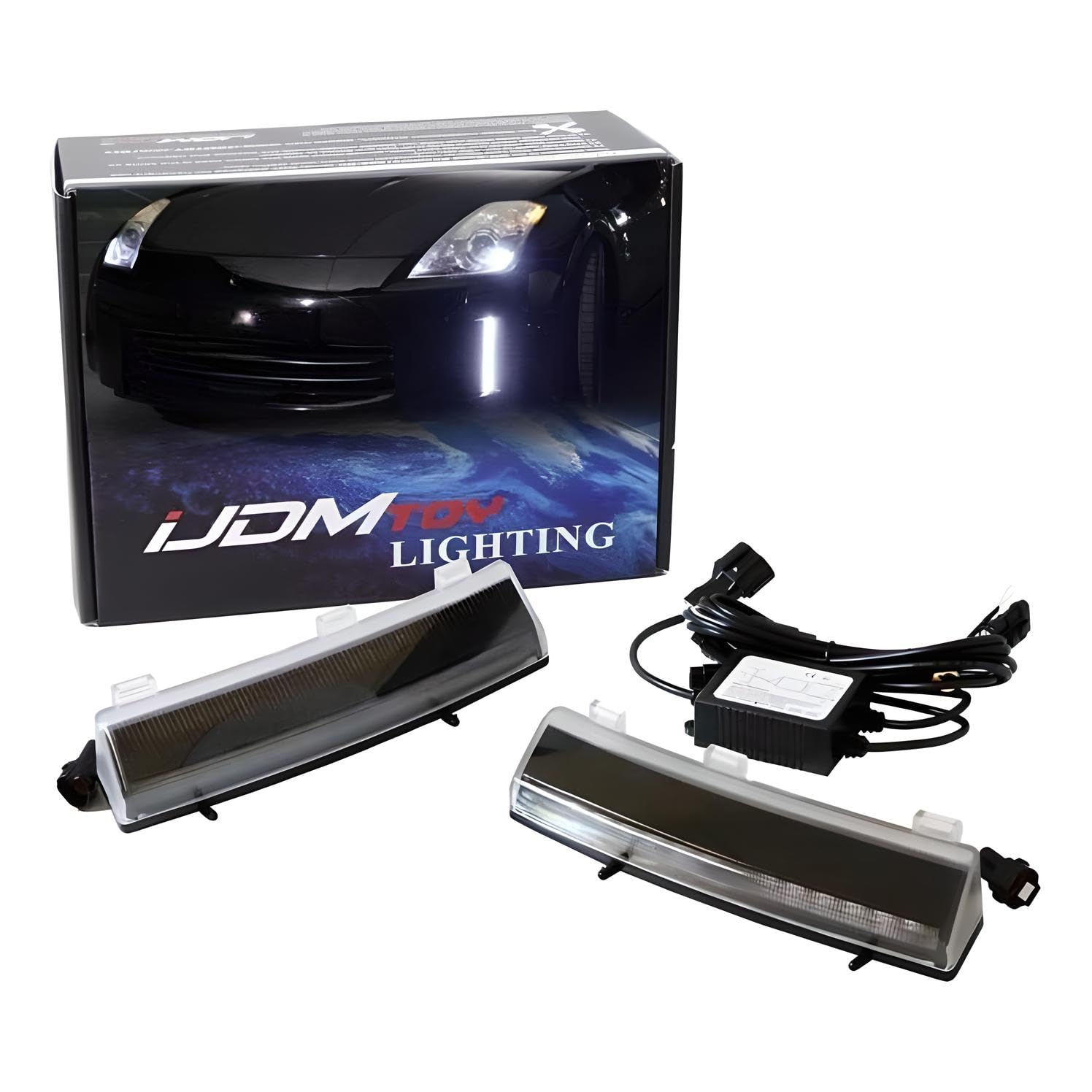 iJDMTOY Front Bumper Switchback LED Daytime Running Lights for 06-09 Nissan 350z LCI - Direct Fit Bumper Reflector Replacement with White & Amber LED Lights - Perfect for Night Driving & Enhanced Vehicle Style