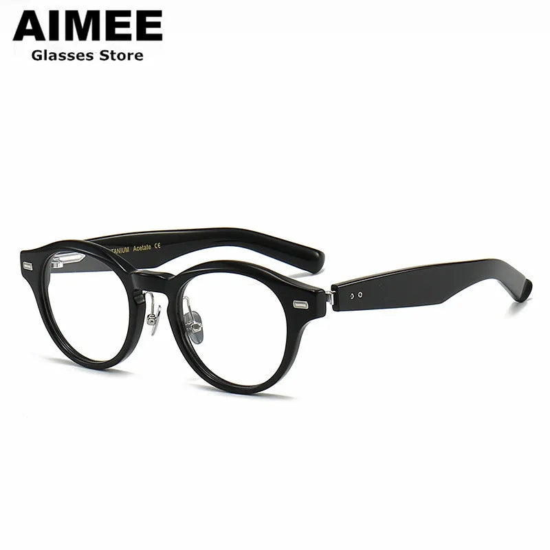 Stylish Unisex Full Rim Round Titanium Acetate Eyeglasses 14150 - Lightweight & Durable Frame for Work, Reading & Everyday Wear