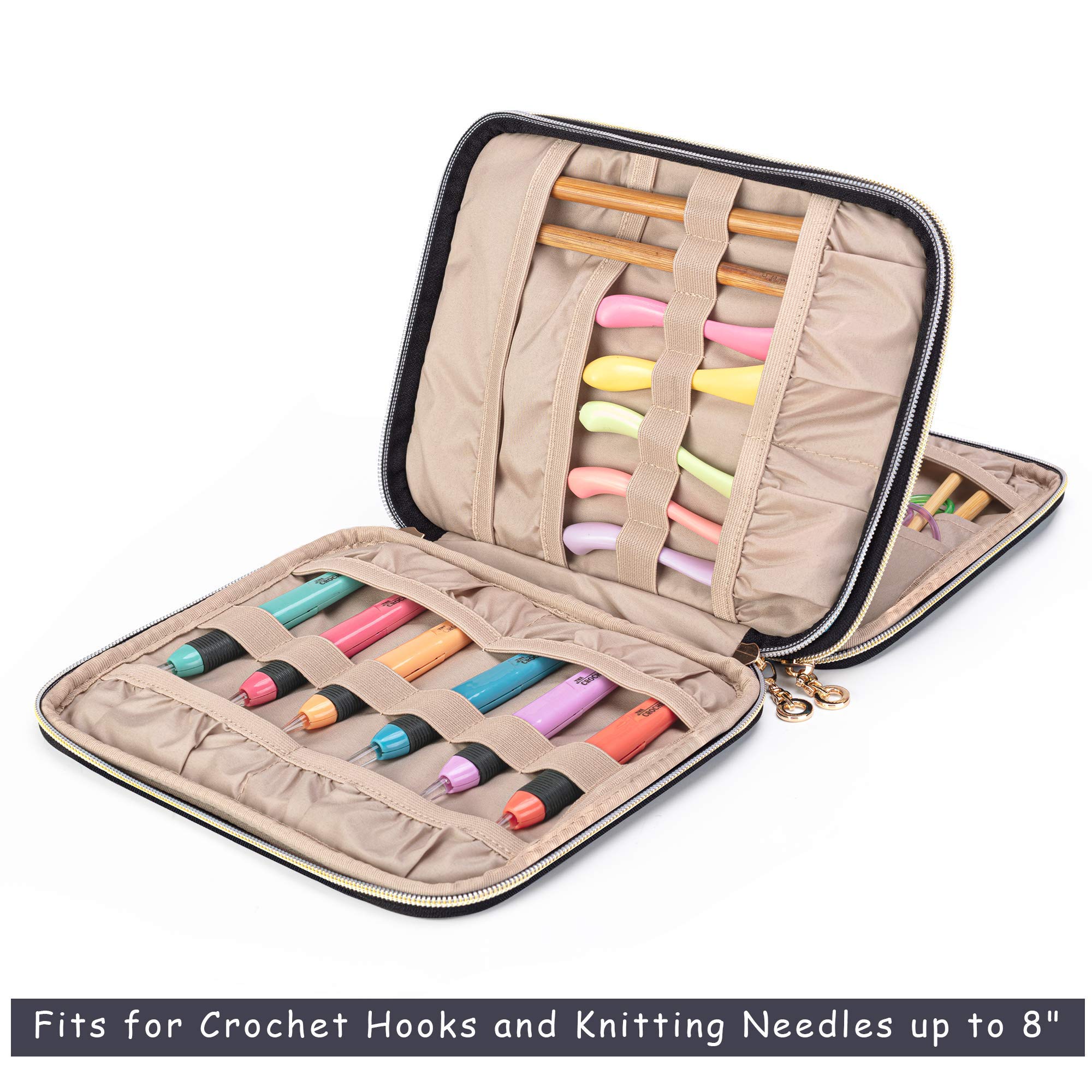 Crochet Hook Case & Knitting Needle Bag - Travel Organizer for Crafting Accessories (Black)