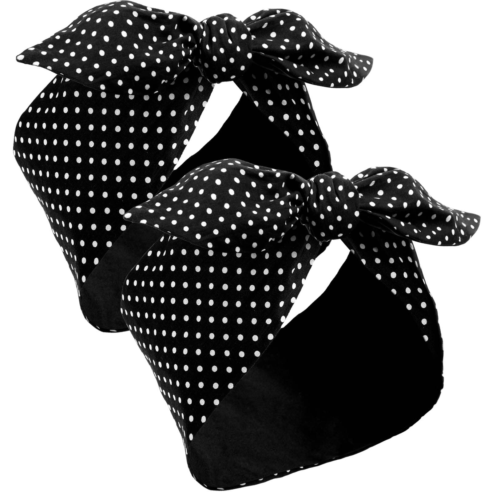 2 Pack Polka Dot Headbands for Women & Girls - 50s Style Bandana Hair Accessories with Bows, Wide Headwrap (Black with Small Dots) - Perfect for Vintage Costumes, Parties & Everyday Wear